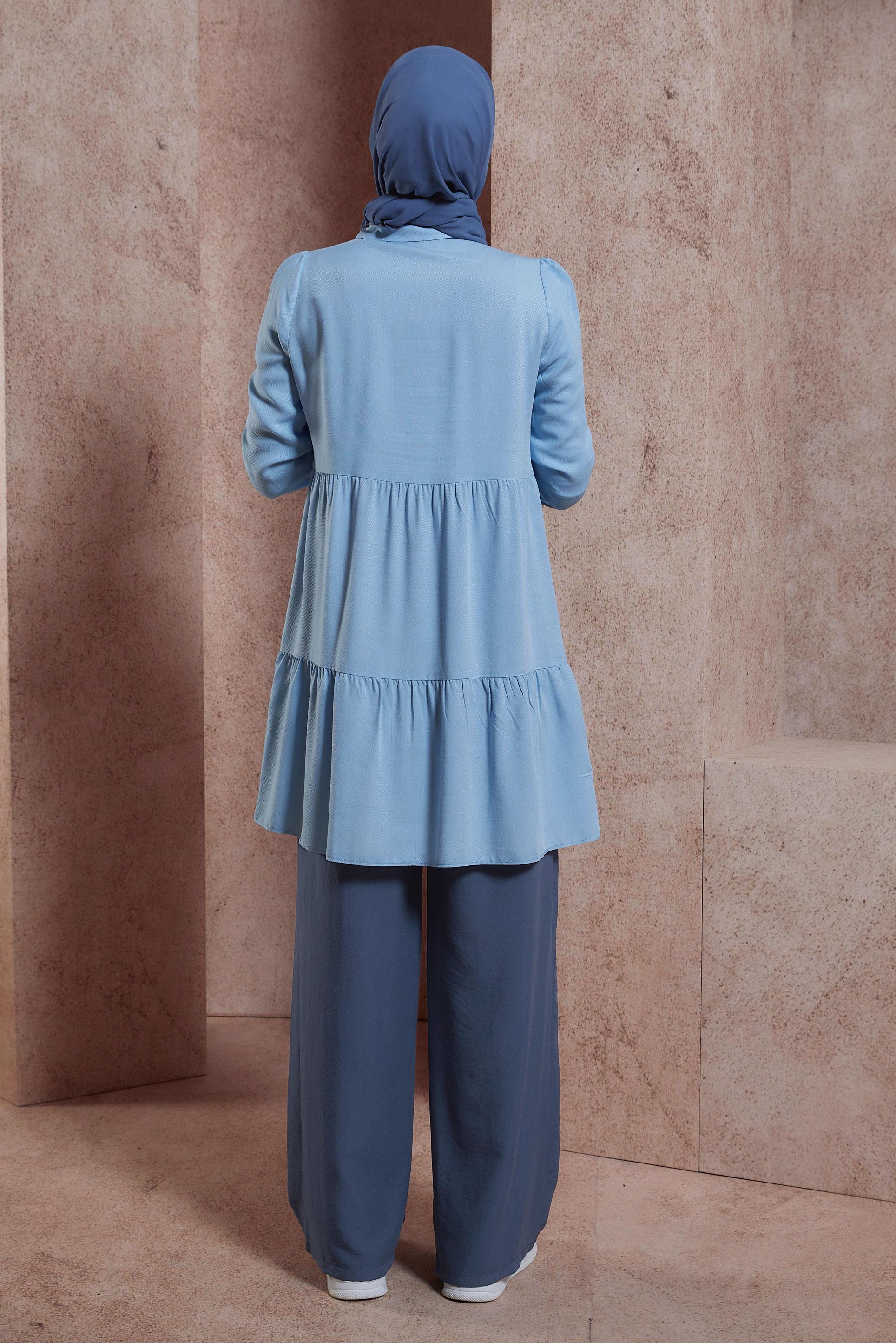 Tesettür giyim MAVİ GÖMLEK YAKA TUNİK 44476