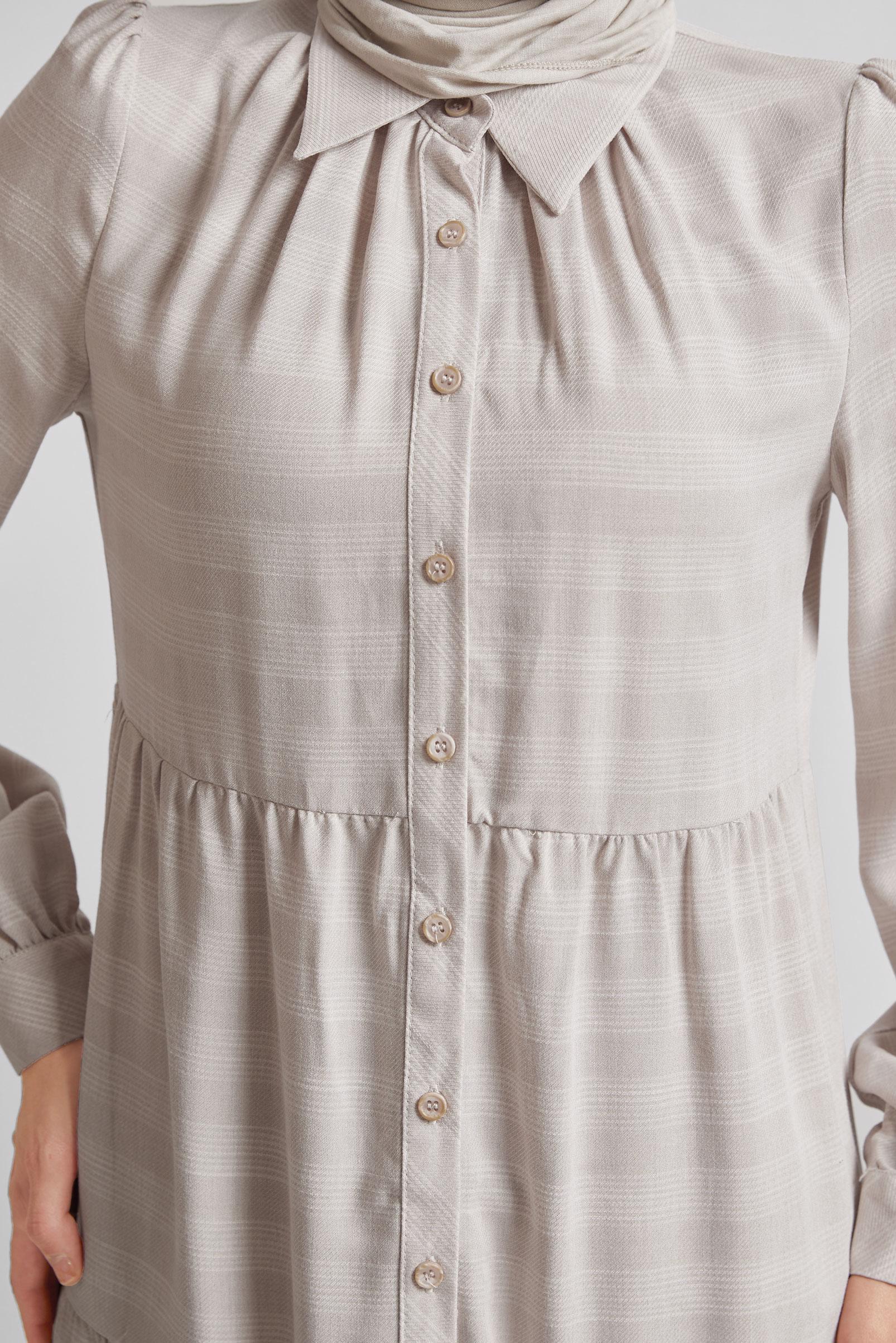 Tesettür giyim BEJ GÖMLEK YAKA TUNİK 44476