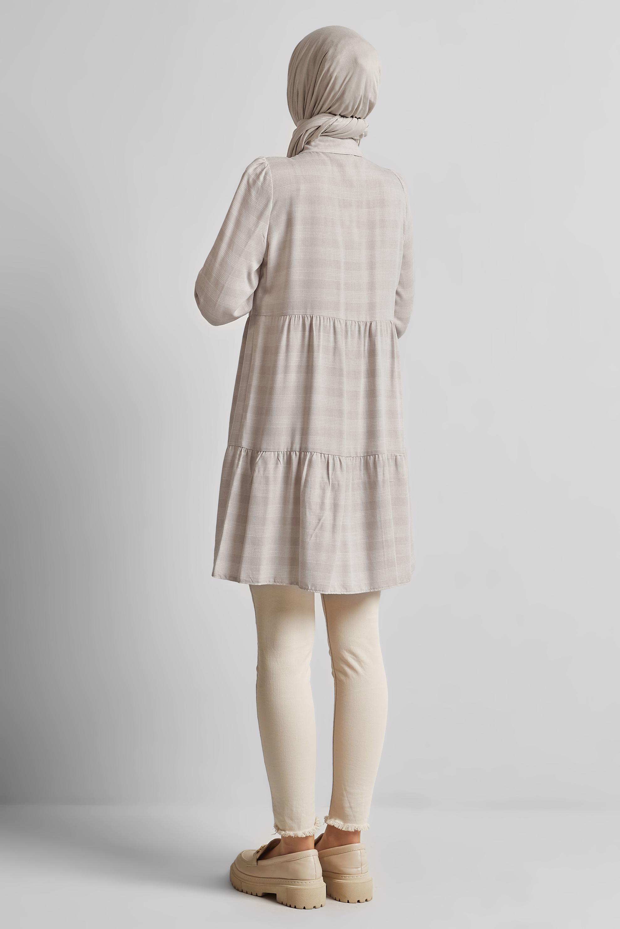 Tesettür giyim BEJ GÖMLEK YAKA TUNİK 44476