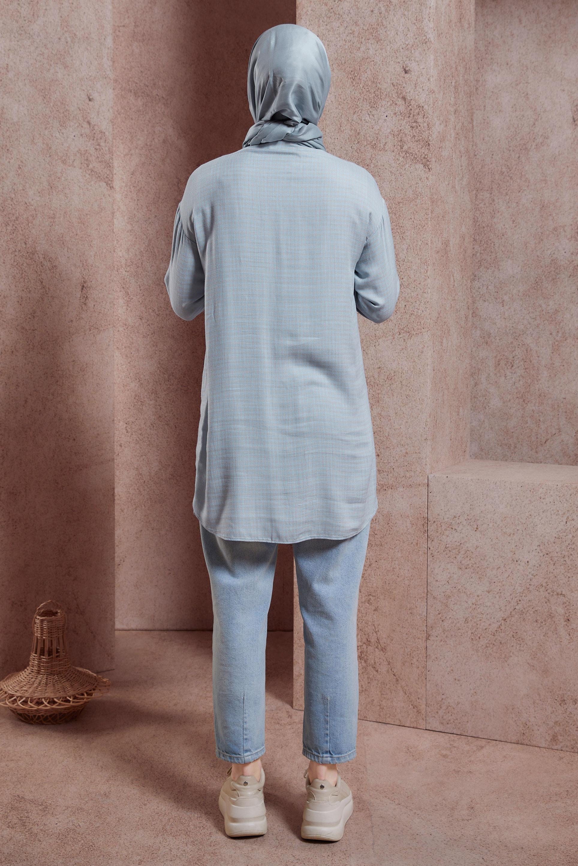 Tesettür giyim MAVİ PÖTİKARE DESENLİ TUNİK 44478