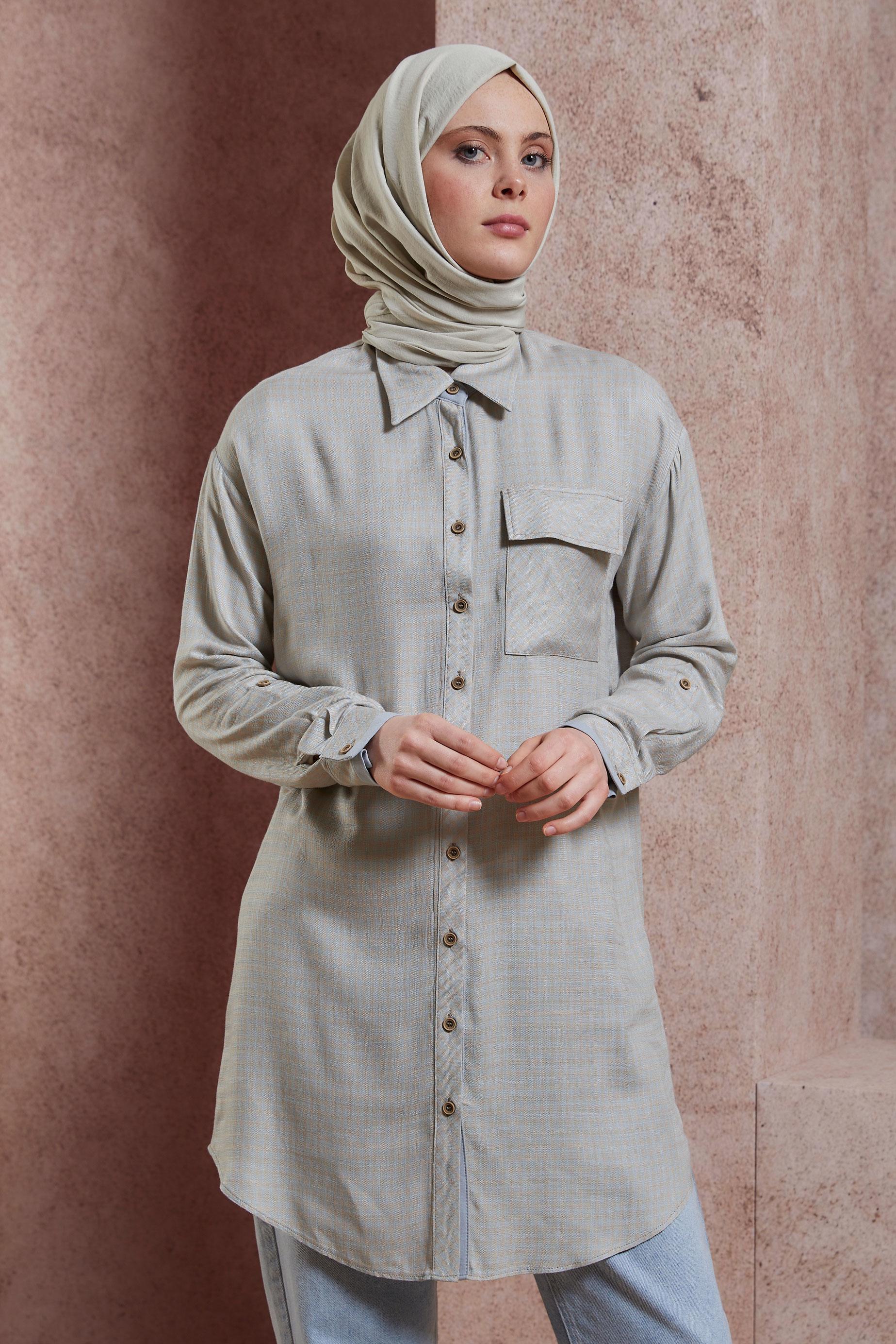 Tesettür giyim BEJ PÖTİKARE DESENLİ TUNİK 44478