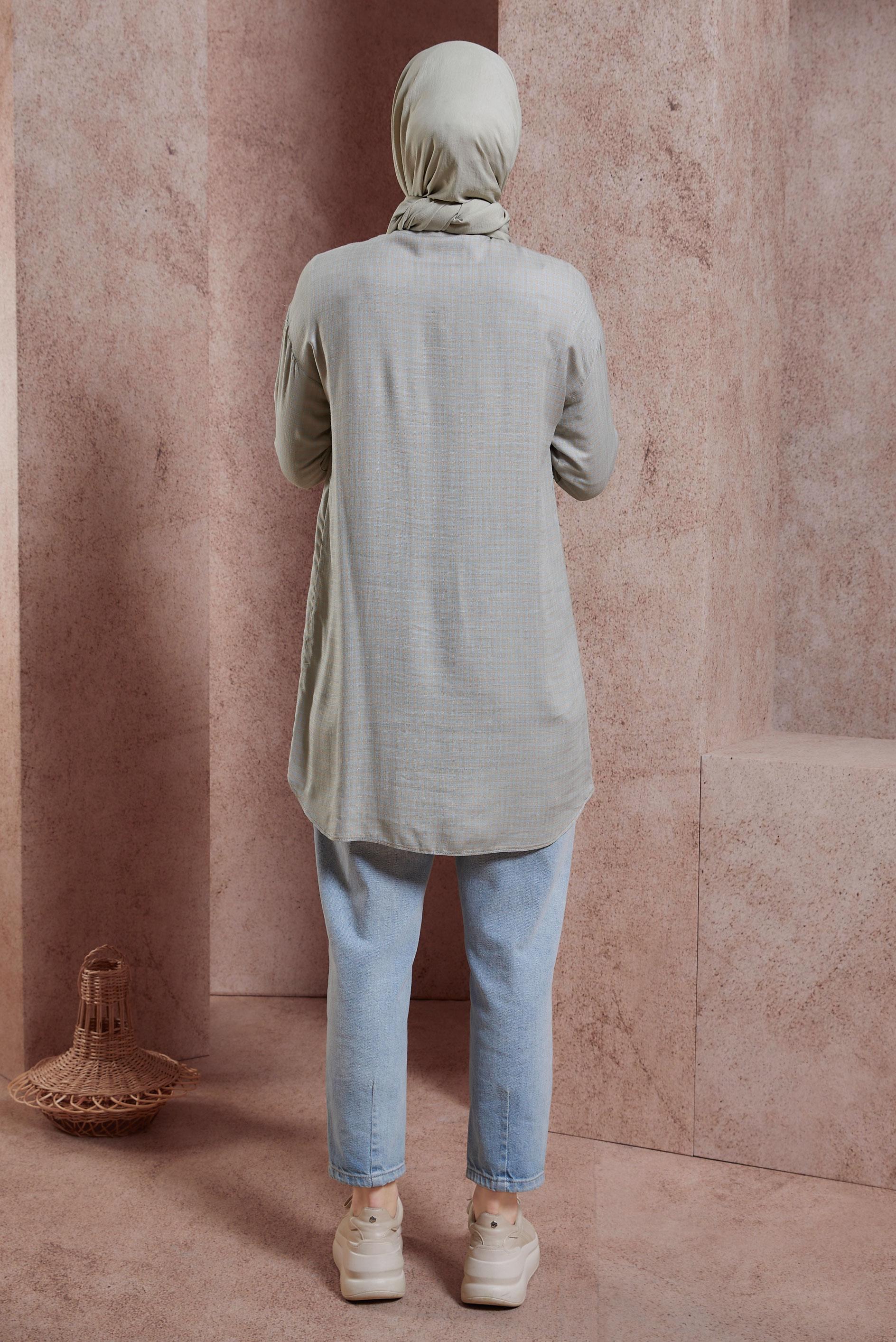 Tesettür giyim BEJ PÖTİKARE DESENLİ TUNİK 44478