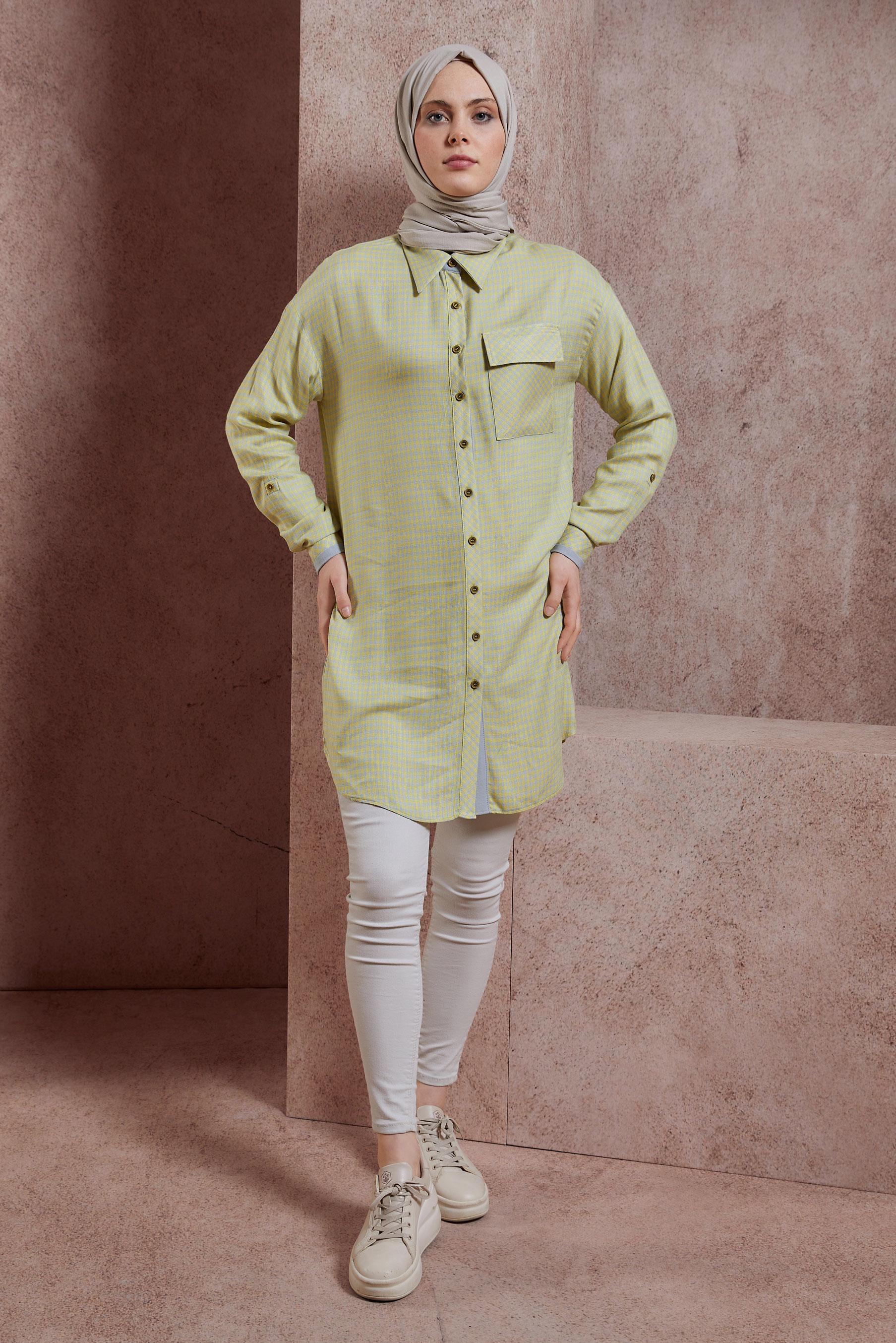 Tesettür giyim SARI PÖTİKARE DESENLİ TUNİK 44478