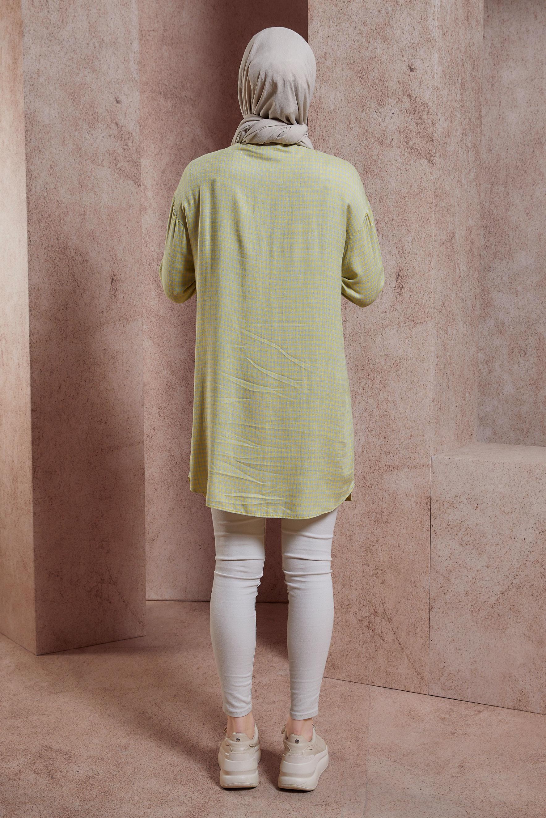 Tesettür giyim SARI PÖTİKARE DESENLİ TUNİK 44478