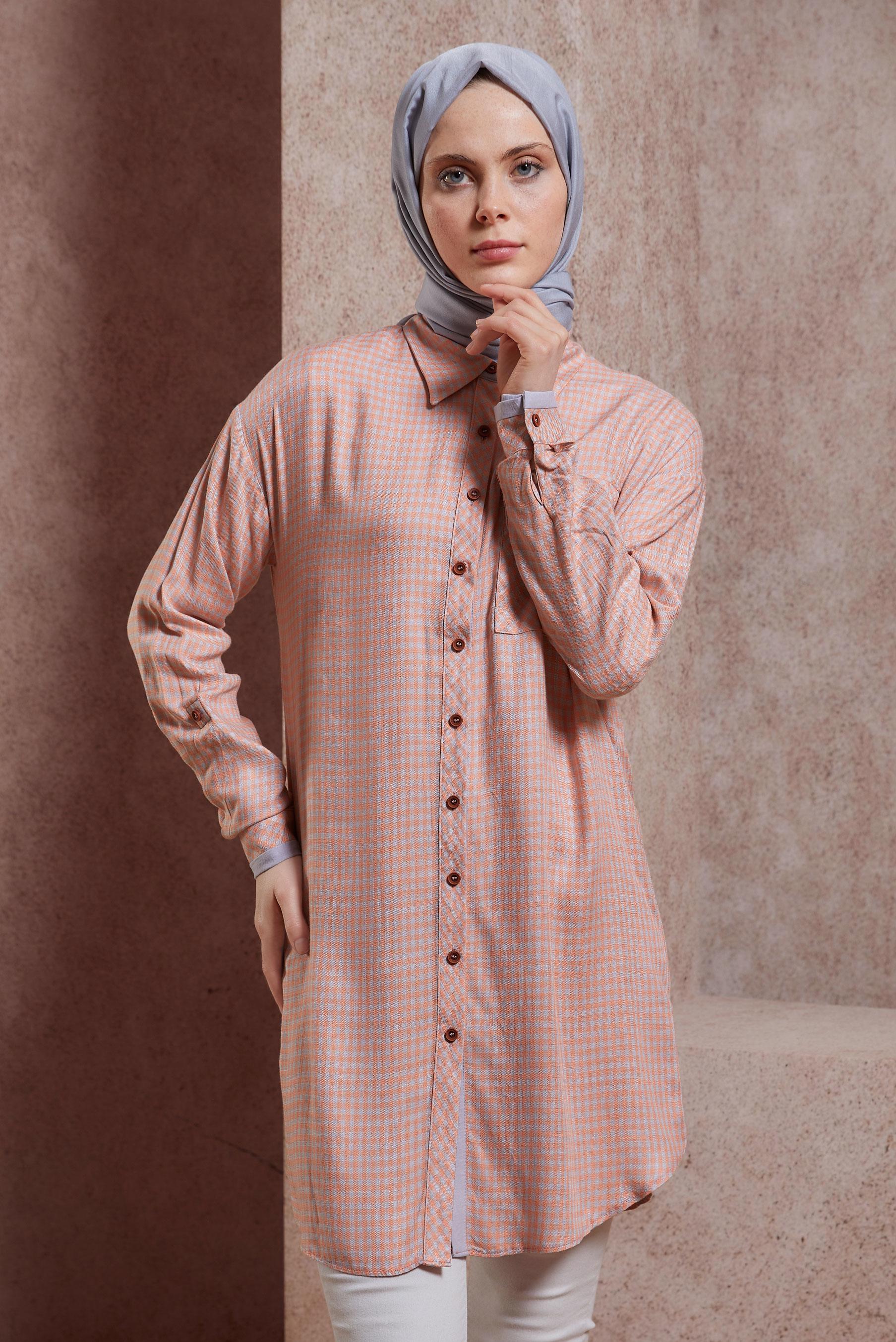 Tesettür giyim MERCAN PÖTİKARE DESENLİ TUNİK 44478