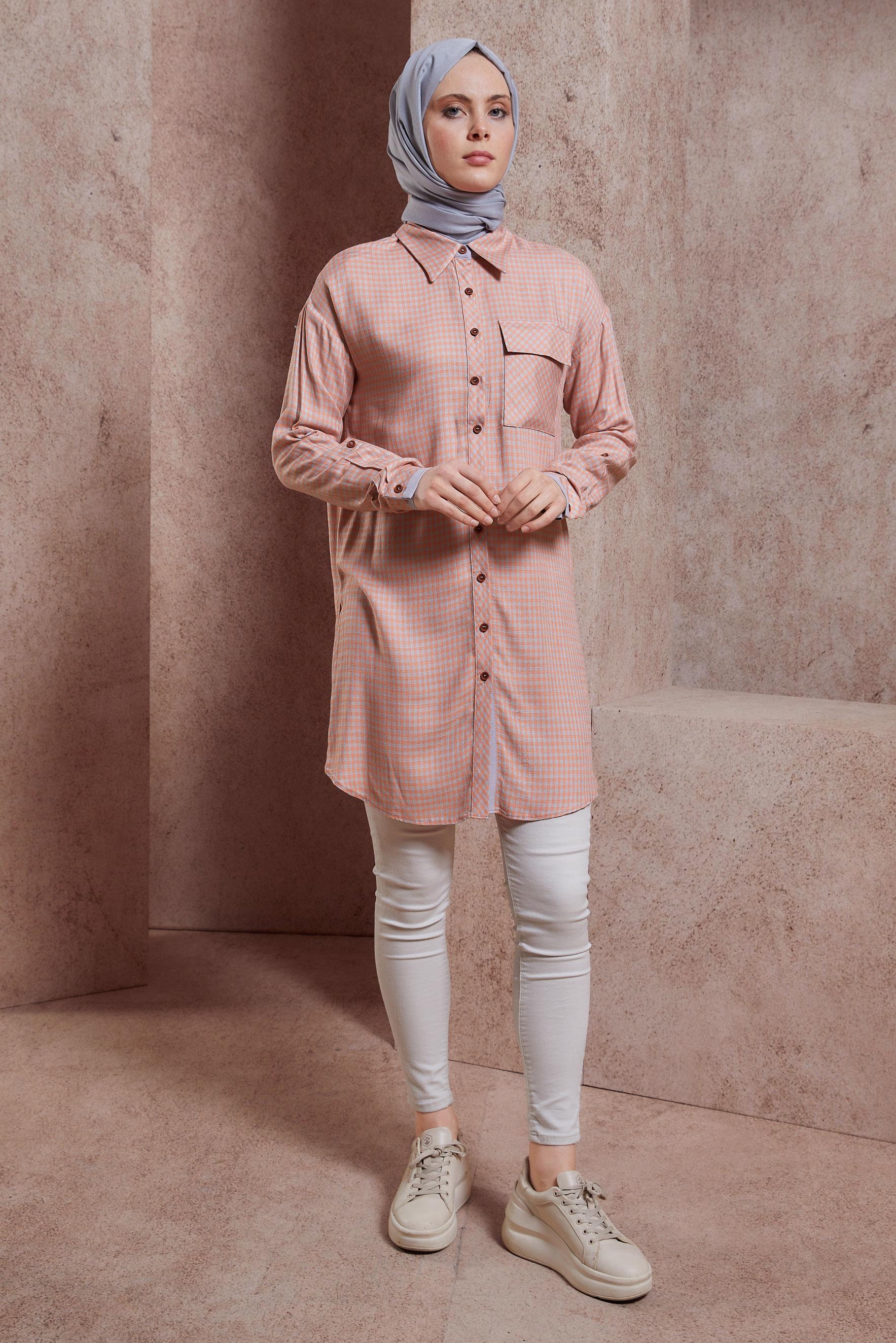 Tesettür giyim MERCAN PÖTİKARE DESENLİ TUNİK 44478