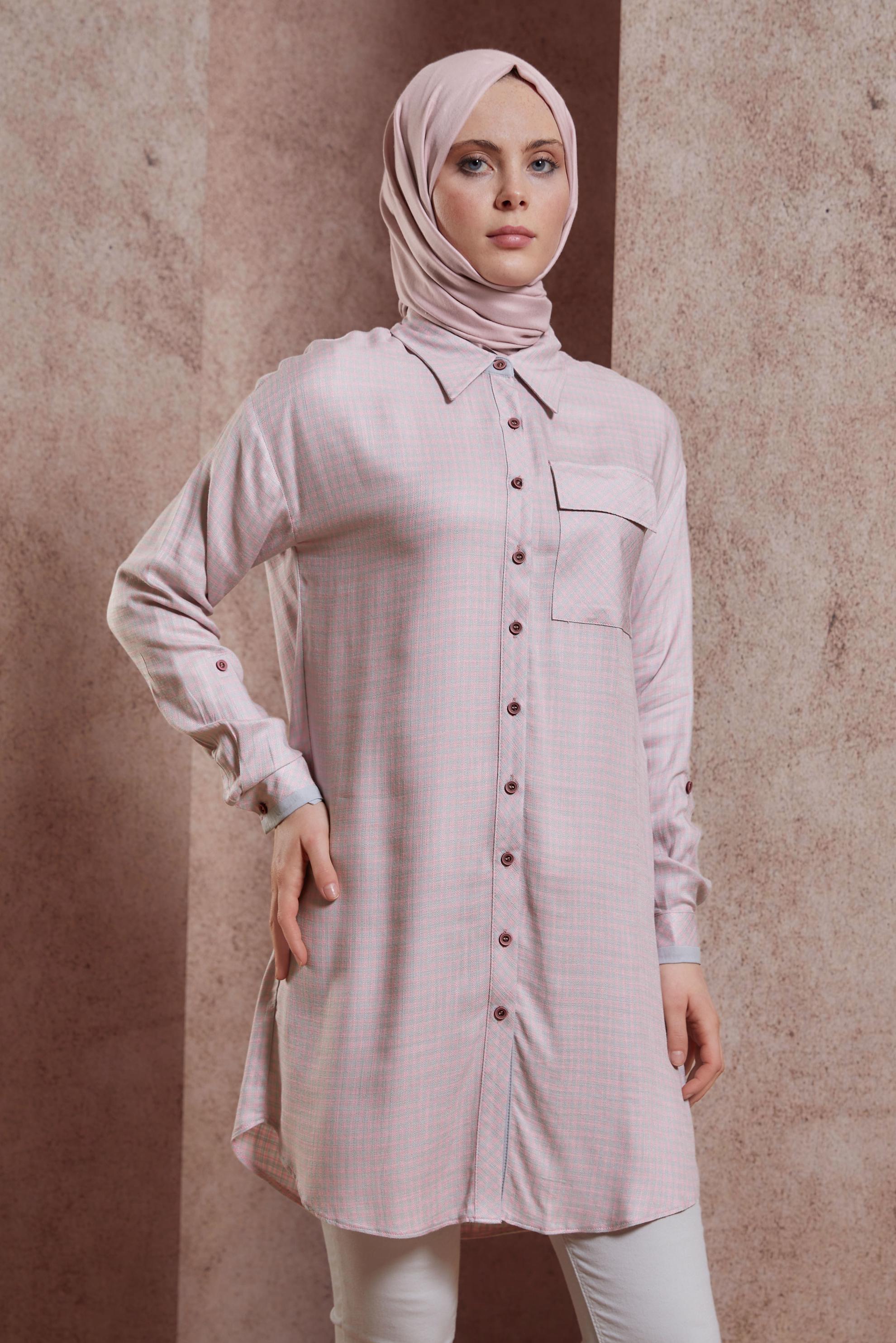 Tesettür giyim PEMBE PÖTİKARE DESENLİ TUNİK 44478