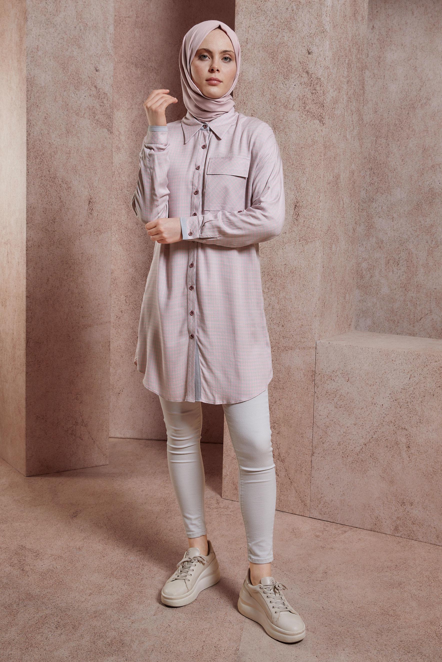 Tesettür giyim PEMBE PÖTİKARE DESENLİ TUNİK 44478