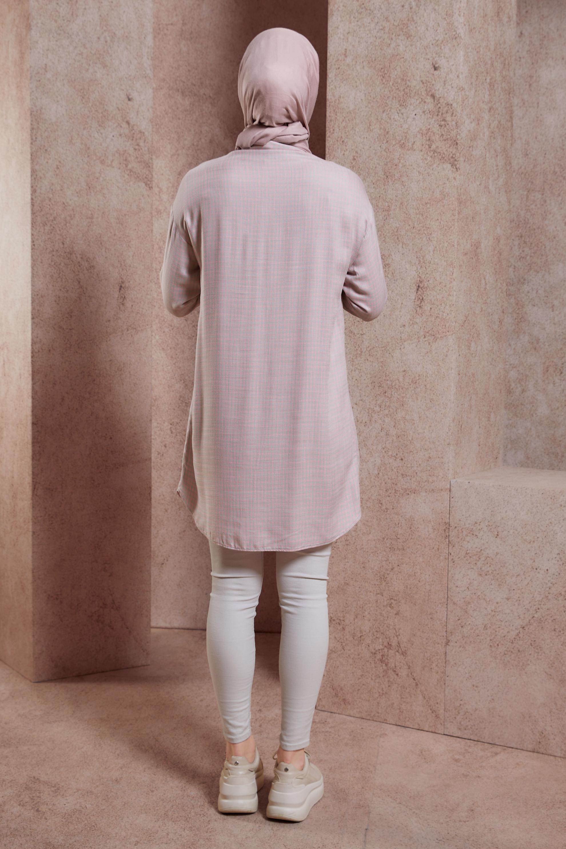 Tesettür giyim PEMBE PÖTİKARE DESENLİ TUNİK 44478