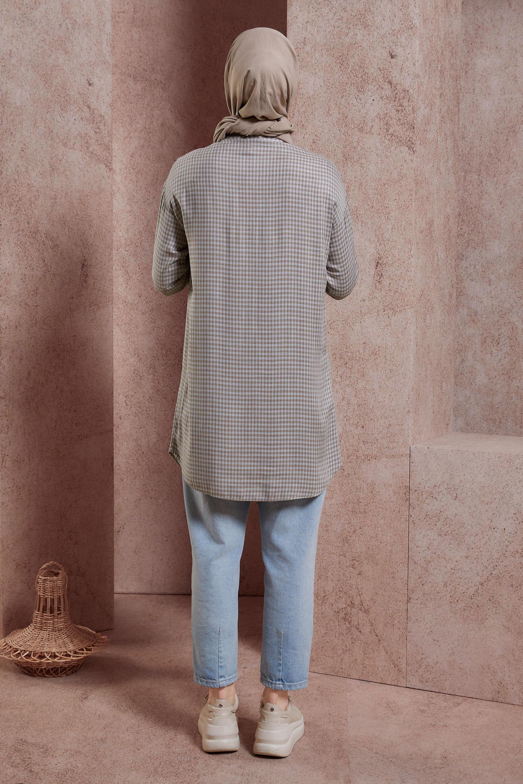 Tesettür giyim VİZON PÖTİKARE DESENLİ TUNİK 44478