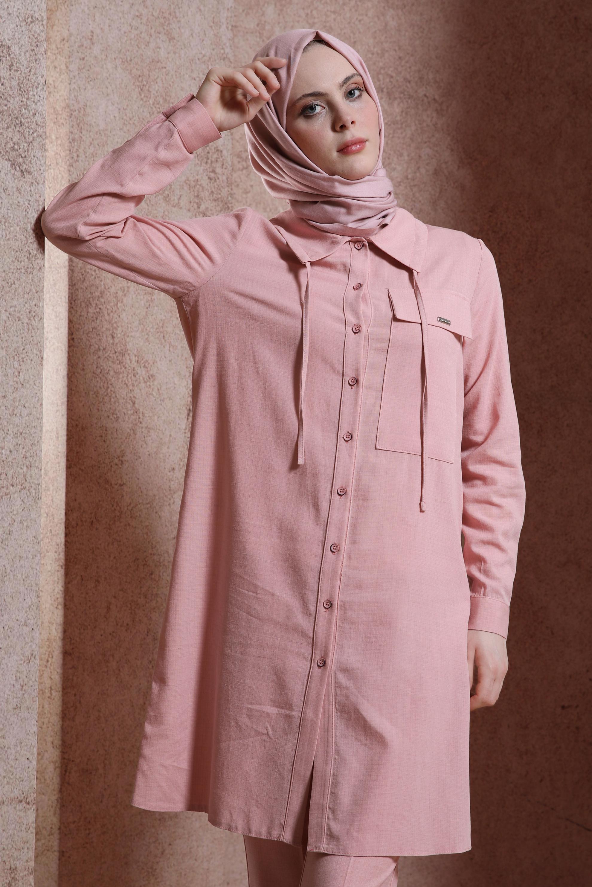Tesettür giyim PUDRA DÜĞMELİ TUNİK 44479