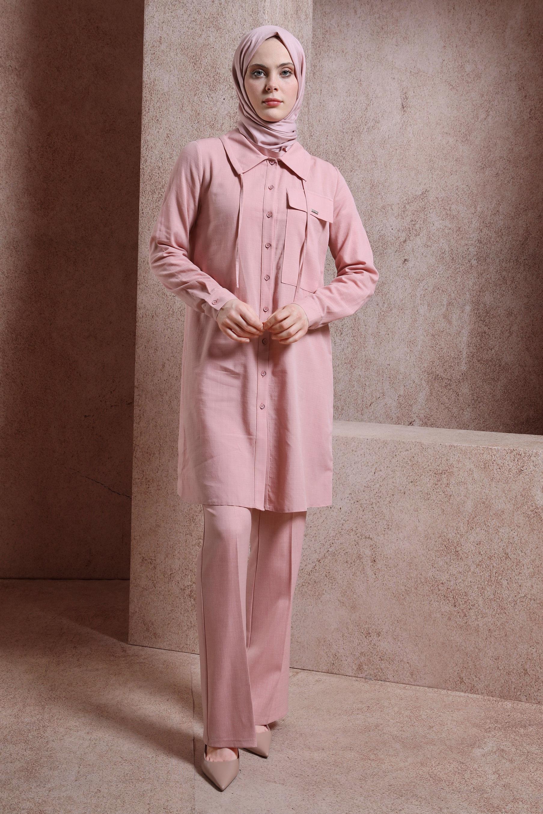 Tesettür giyim PUDRA DÜĞMELİ TUNİK 44479