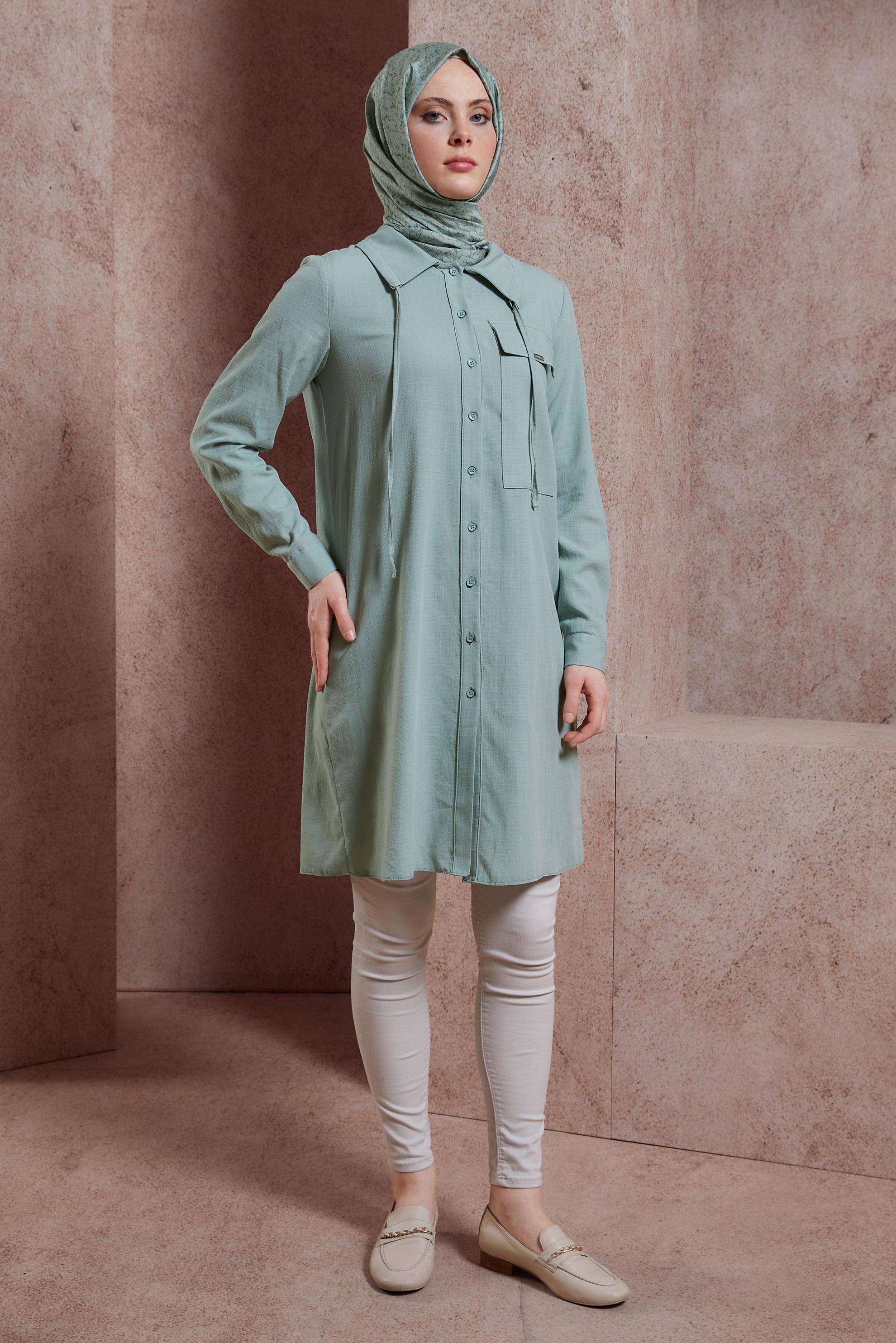 Tesettür giyim MAVİ DÜĞMELİ TUNİK 44479