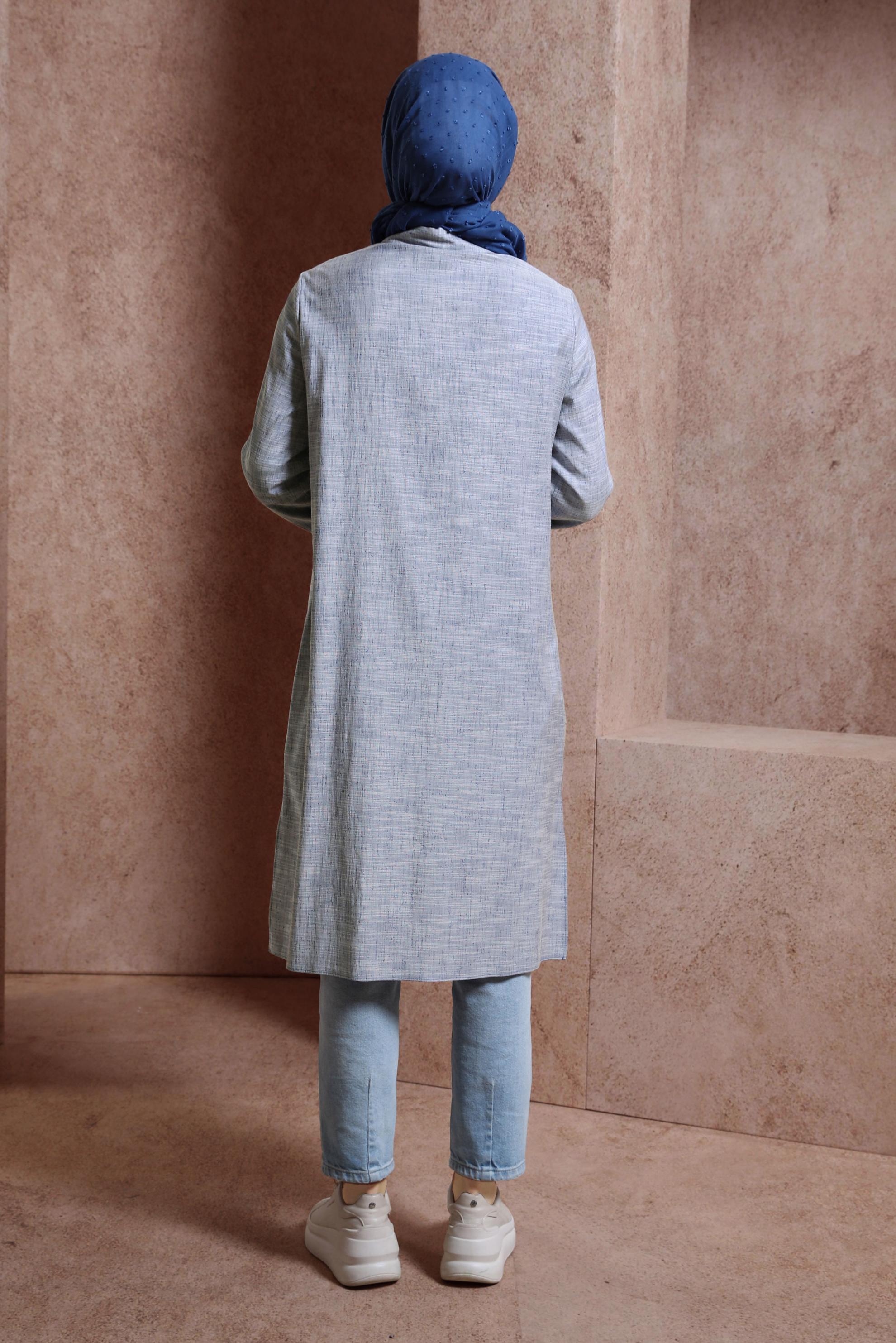 Tesettür giyim LACİVERT GÖMLEK YAKA TUNİK 44480