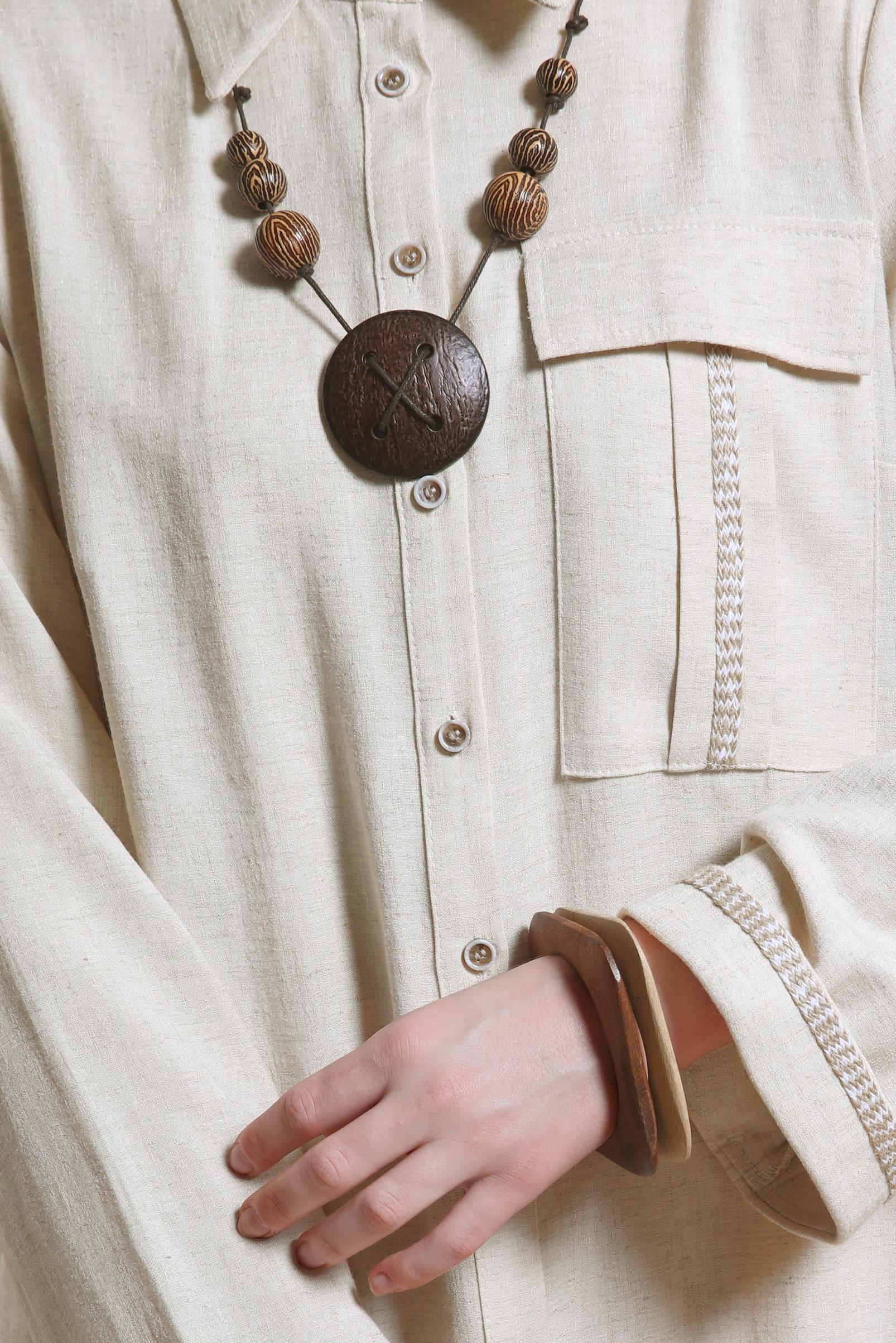 Tesettür giyim BEJ GÖMLEK YAKA DÜĞMELİ TUNİK 44480-1