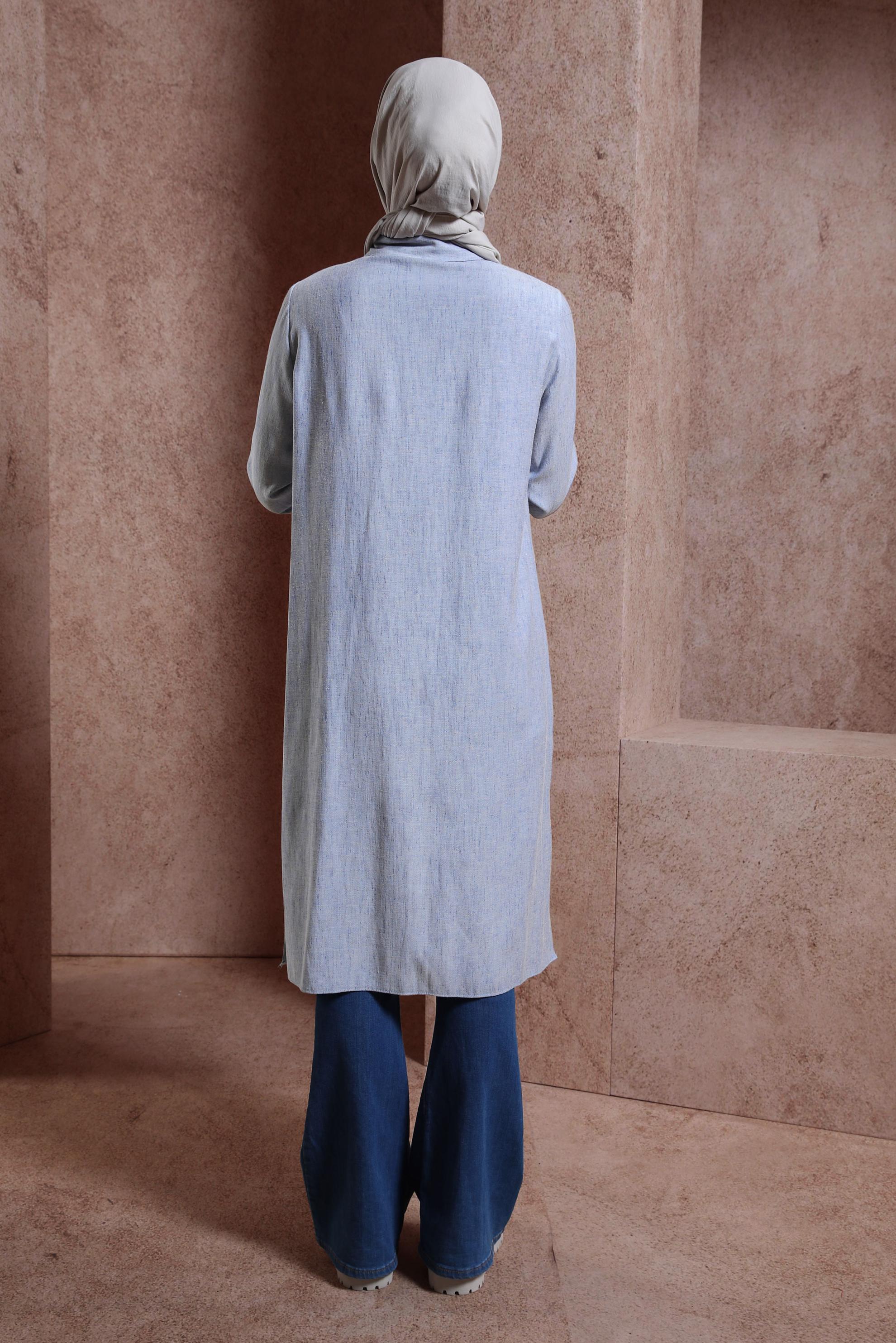 Tesettür giyim LACİVERT GÖMLEK YAKA DÜĞMELİ TUNİK 44480-1