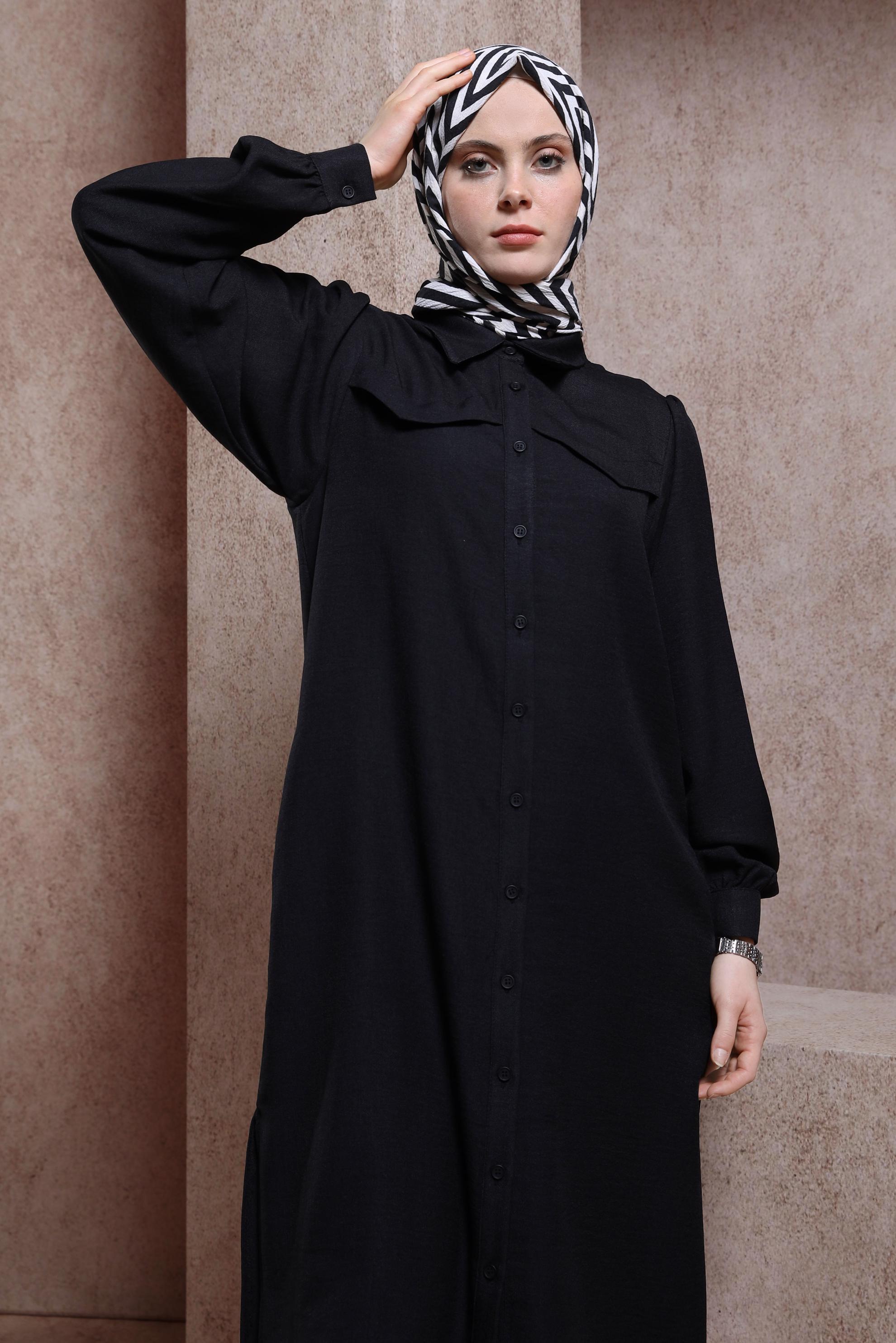 Tesettür giyim SİYAH KUŞAK DETAYLI TUNİK 44481