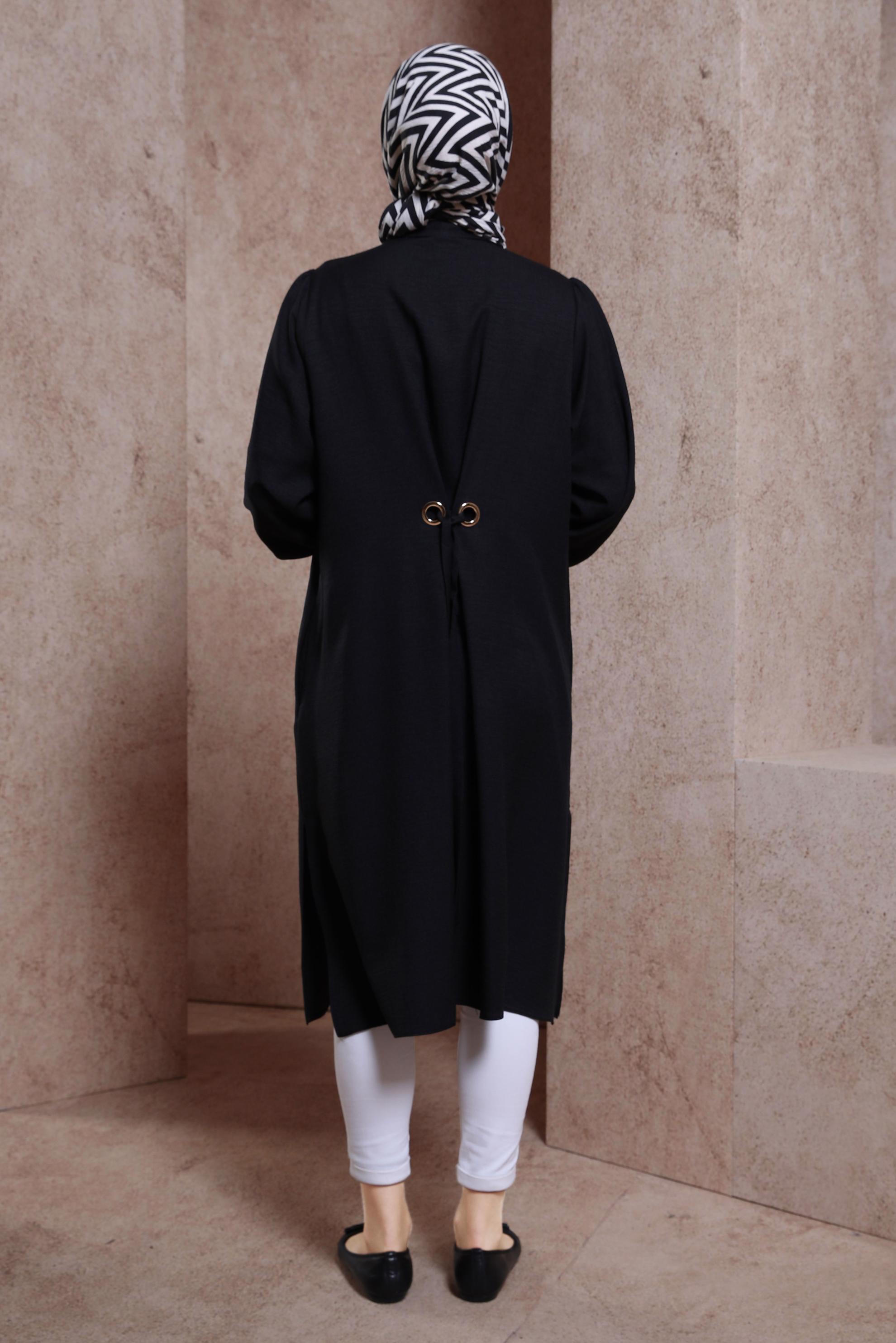 Tesettür giyim SİYAH KUŞAK DETAYLI TUNİK 44481