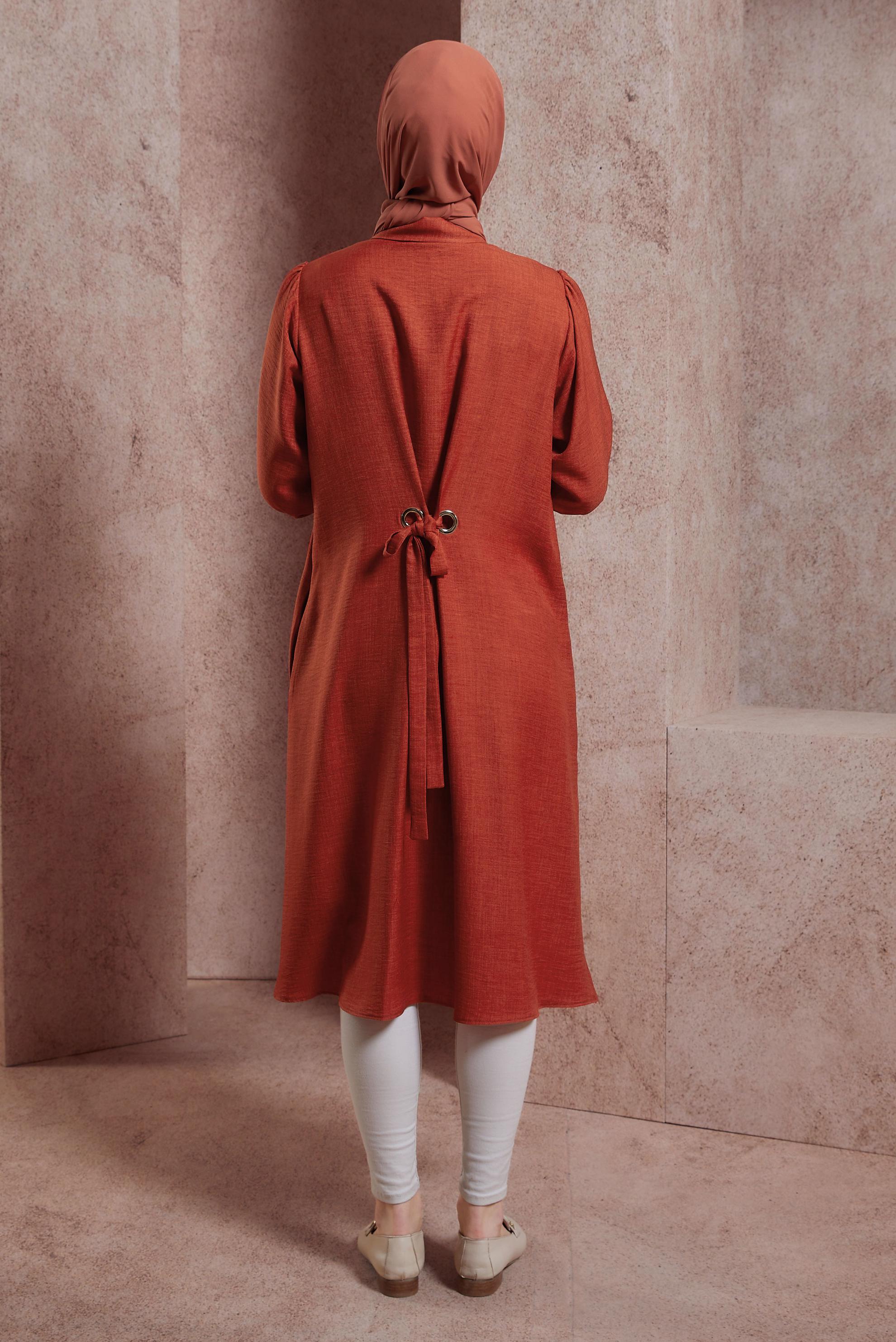 Tesettür giyim TURUNCU KUŞAK DETAYLI TUNİK 44481