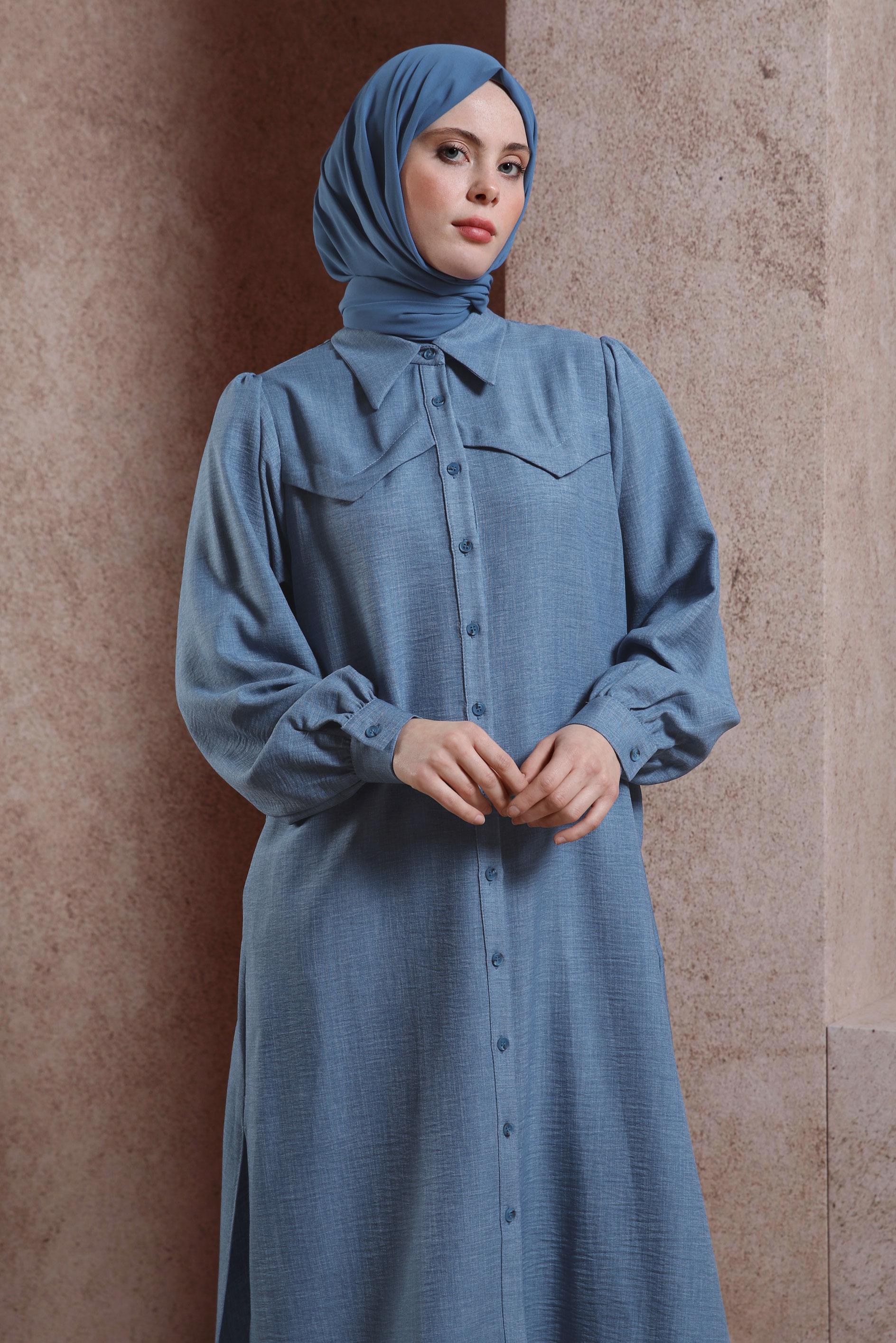 Tesettür giyim LACİVERT KUŞAK DETAYLI TUNİK 44481