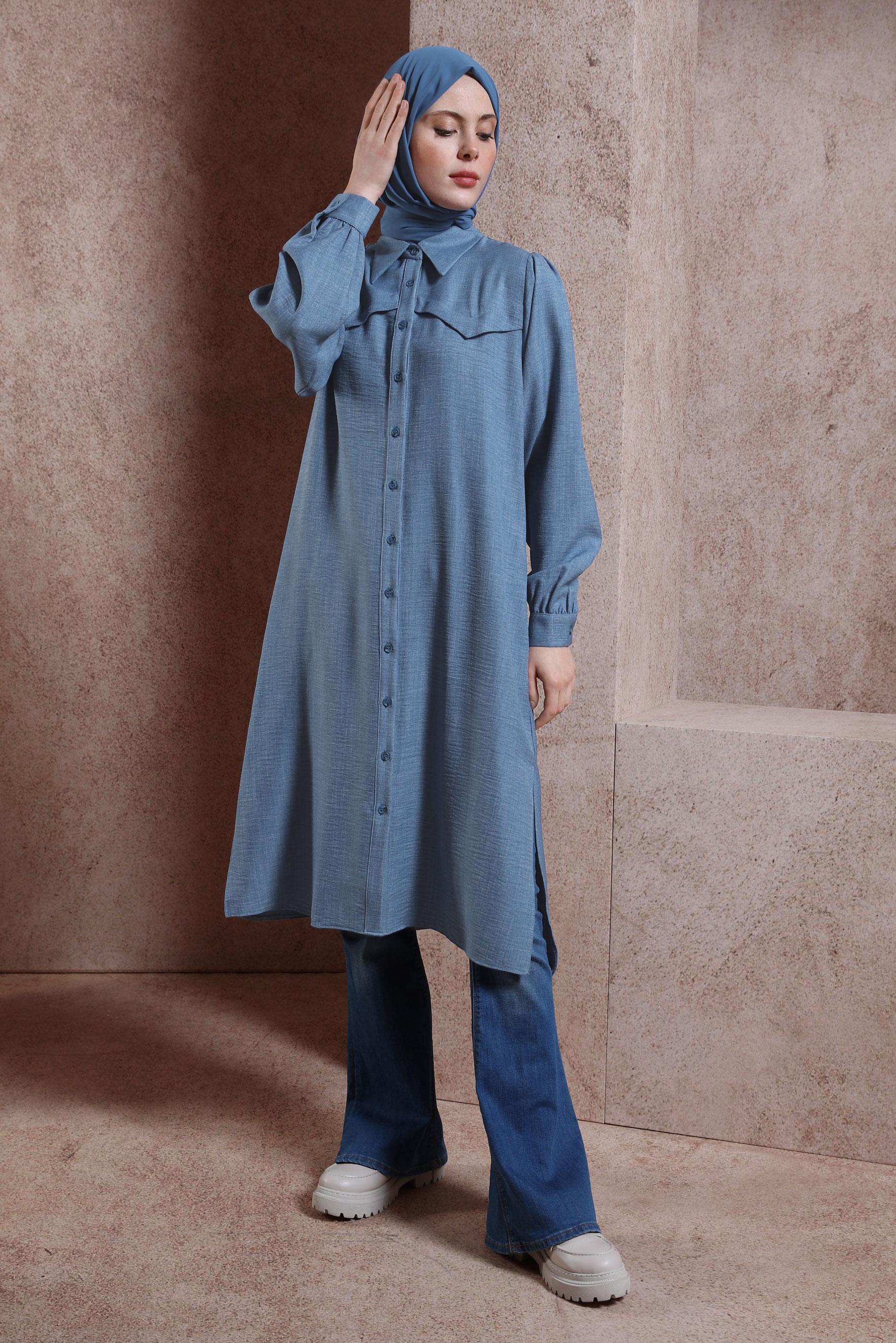 Tesettür giyim LACİVERT KUŞAK DETAYLI TUNİK 44481