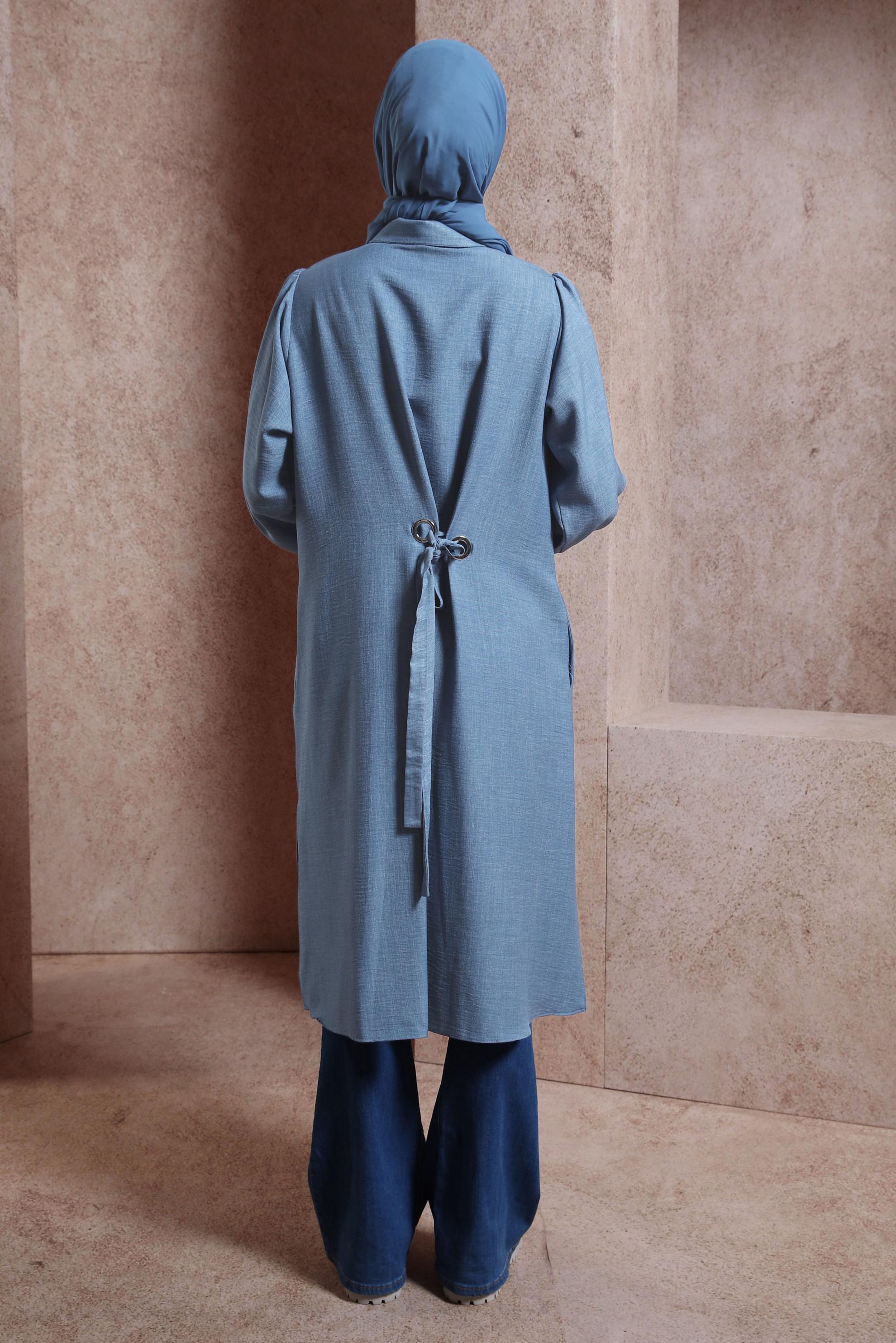 Tesettür giyim LACİVERT KUŞAK DETAYLI TUNİK 44481