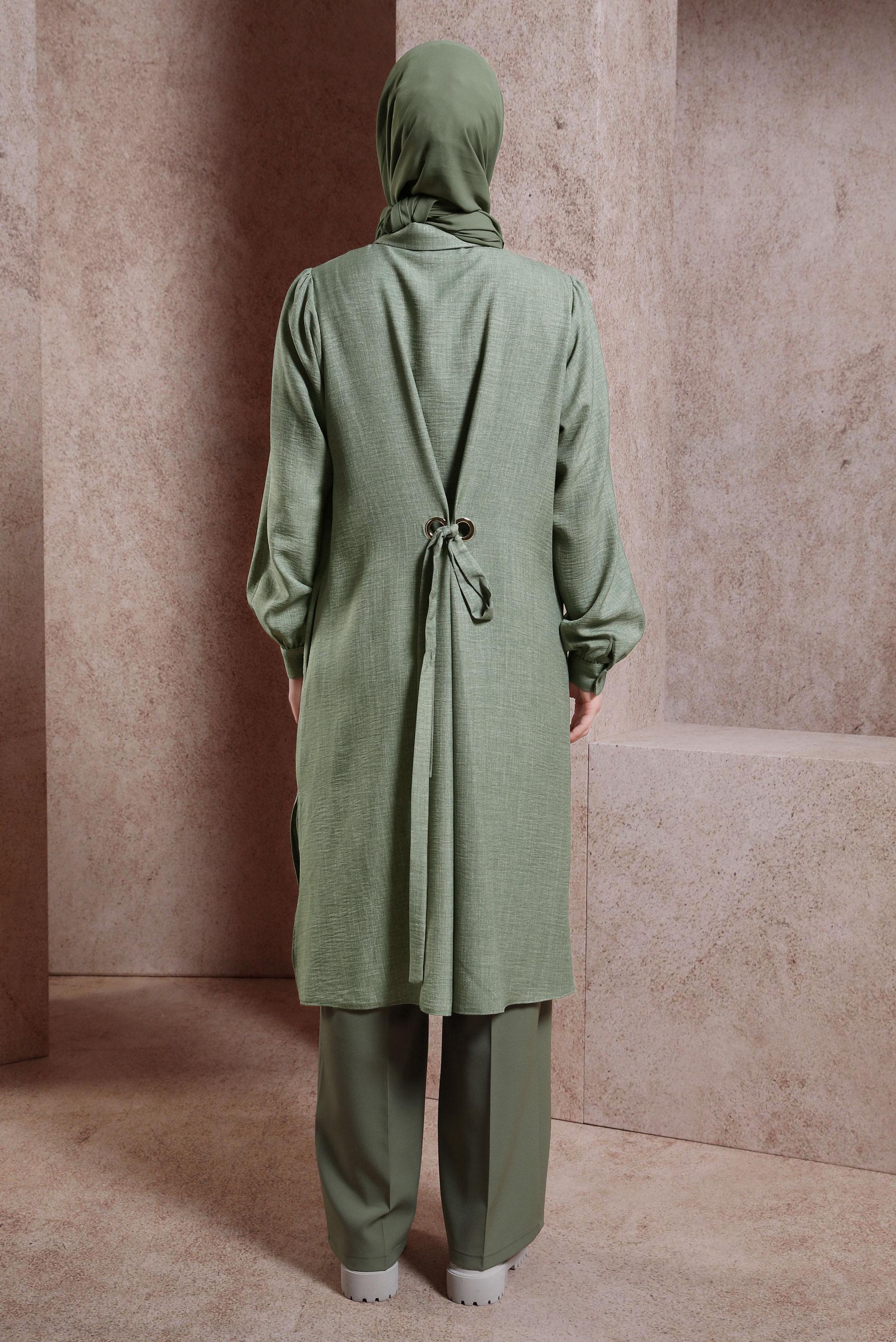 Tesettür giyim YEŞİL KUŞAK DETAYLI TUNİK 44481