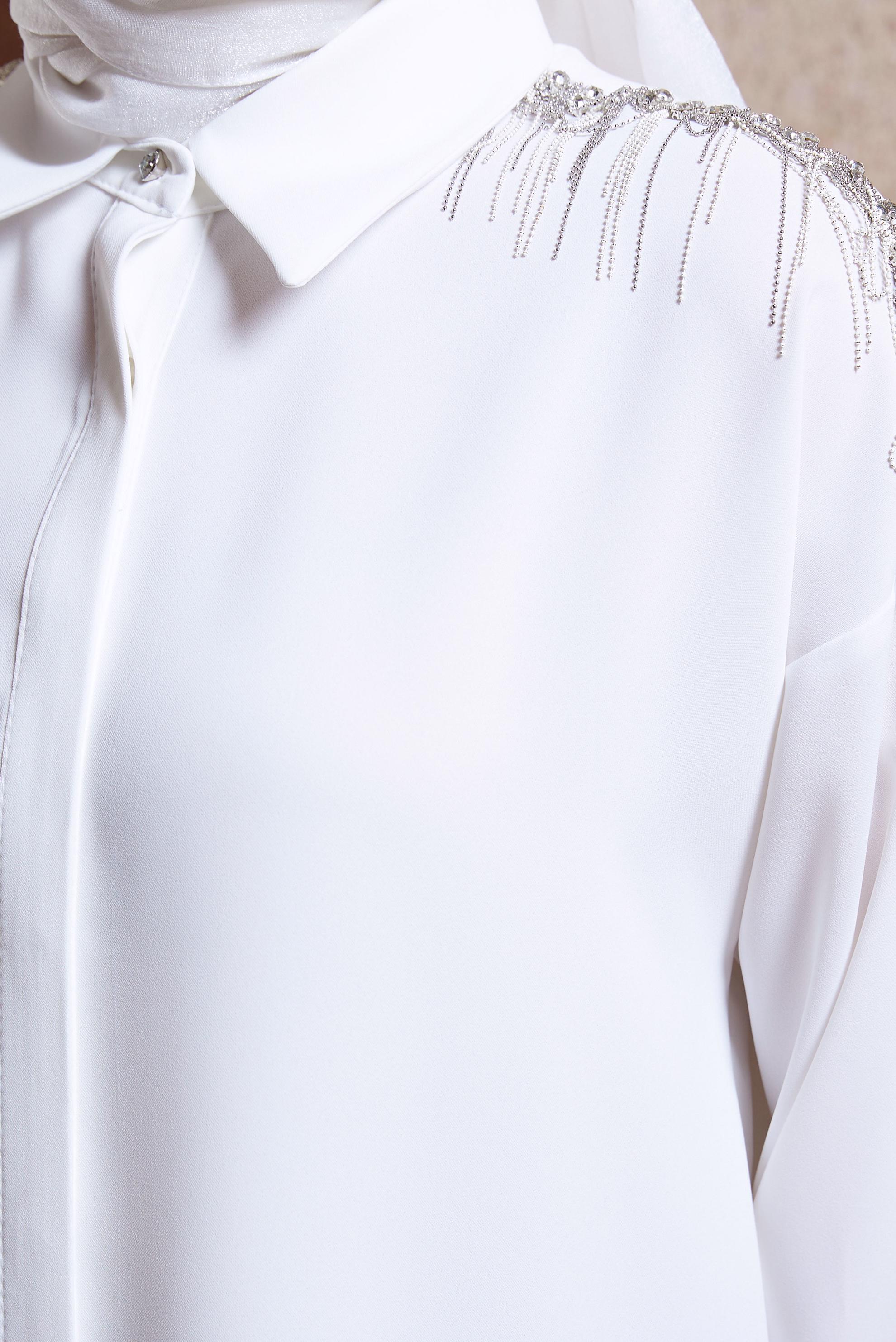 Tesettür giyim BEYAZ PÜSKÜL DETAYLI TUNİK 44482