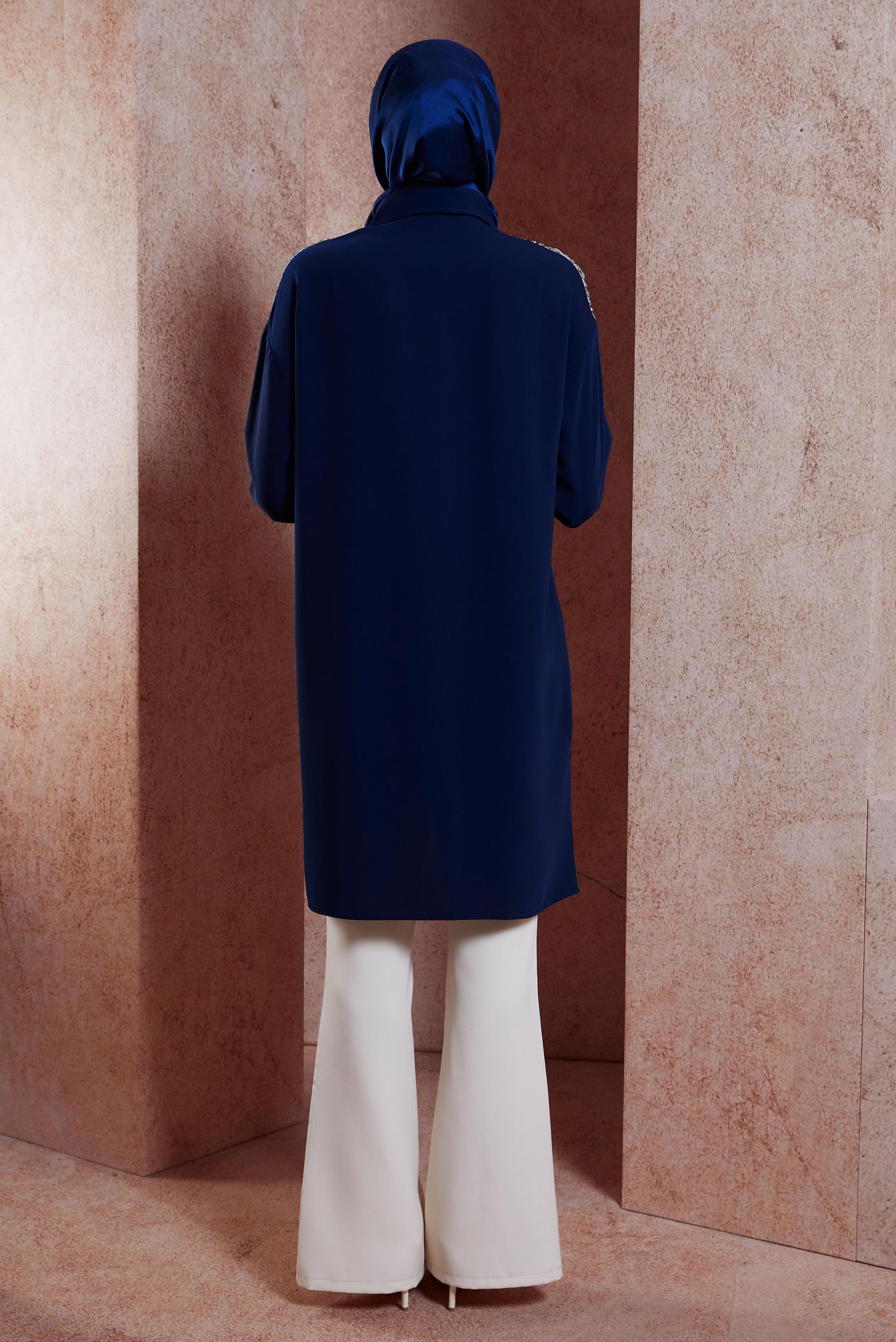 Vêtements hijab BLEU MARINE TUNIQUE À FRANGES 44482