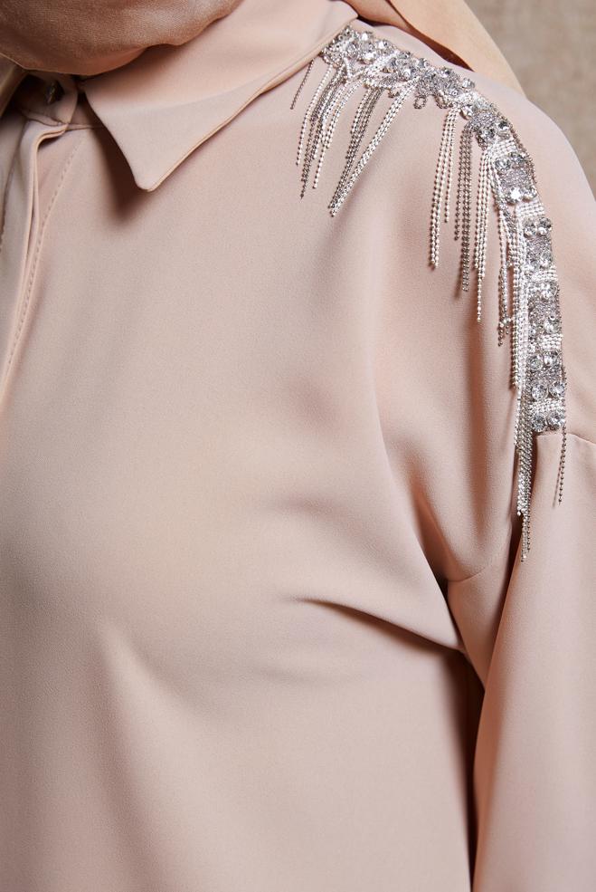 Tesettür giyim PUDRA PÜSKÜL DETAYLI TUNİK 44482 - ALVİNA