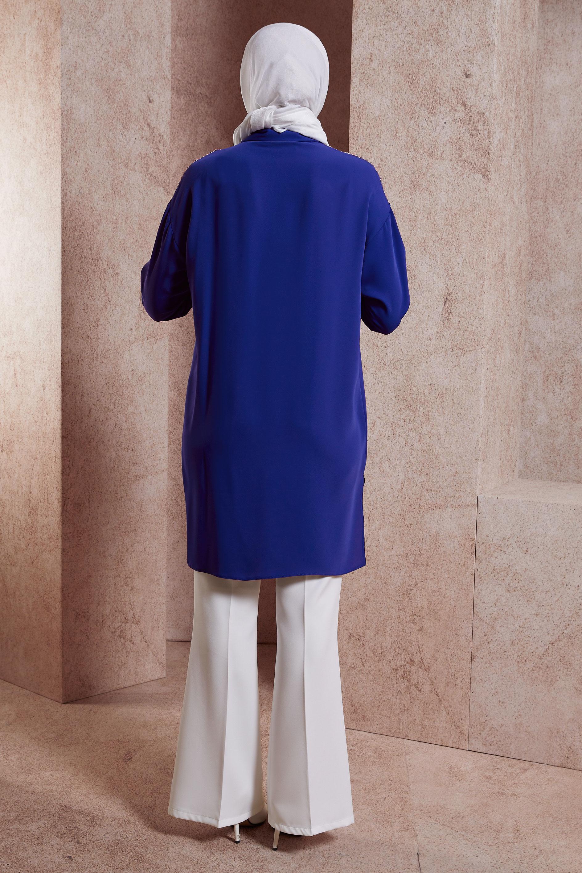 Tesettür giyim LACİVERT PÜSKÜL DETAYLI TUNİK 44482