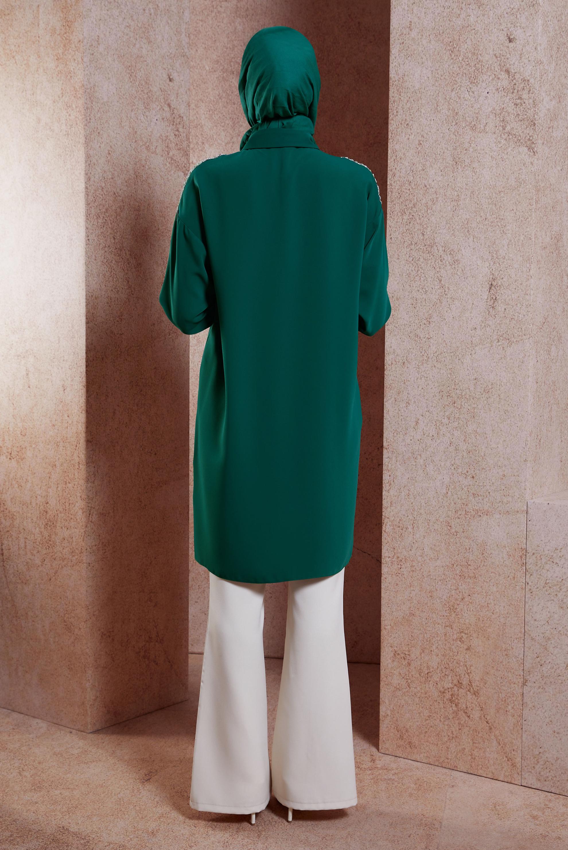 Vêtements hijab VERT TUNIQUE À FRANGES 44482