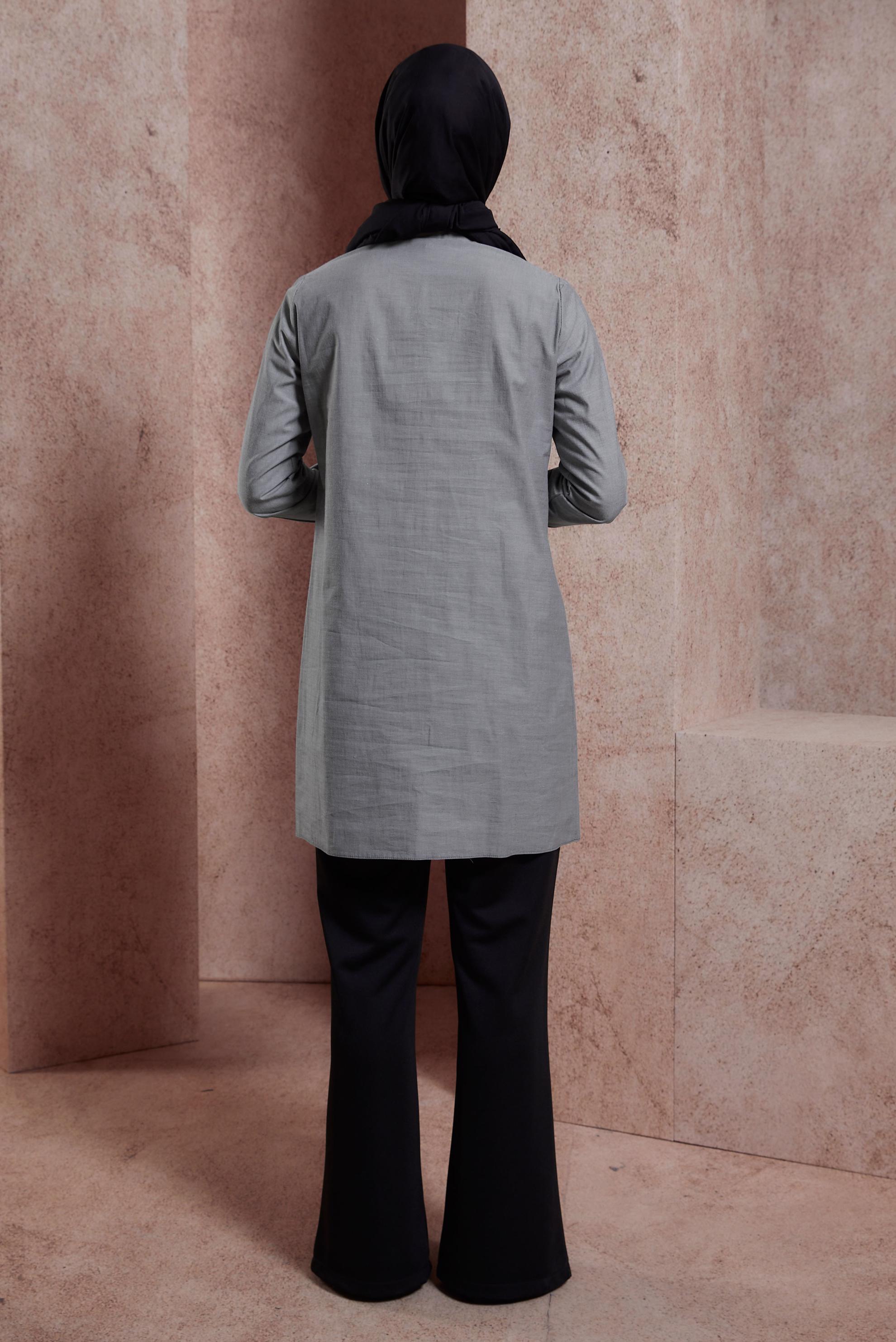 Tesettür giyim SİYAH PAMUKLU GÖMLEK YAKA TUNİK 44487