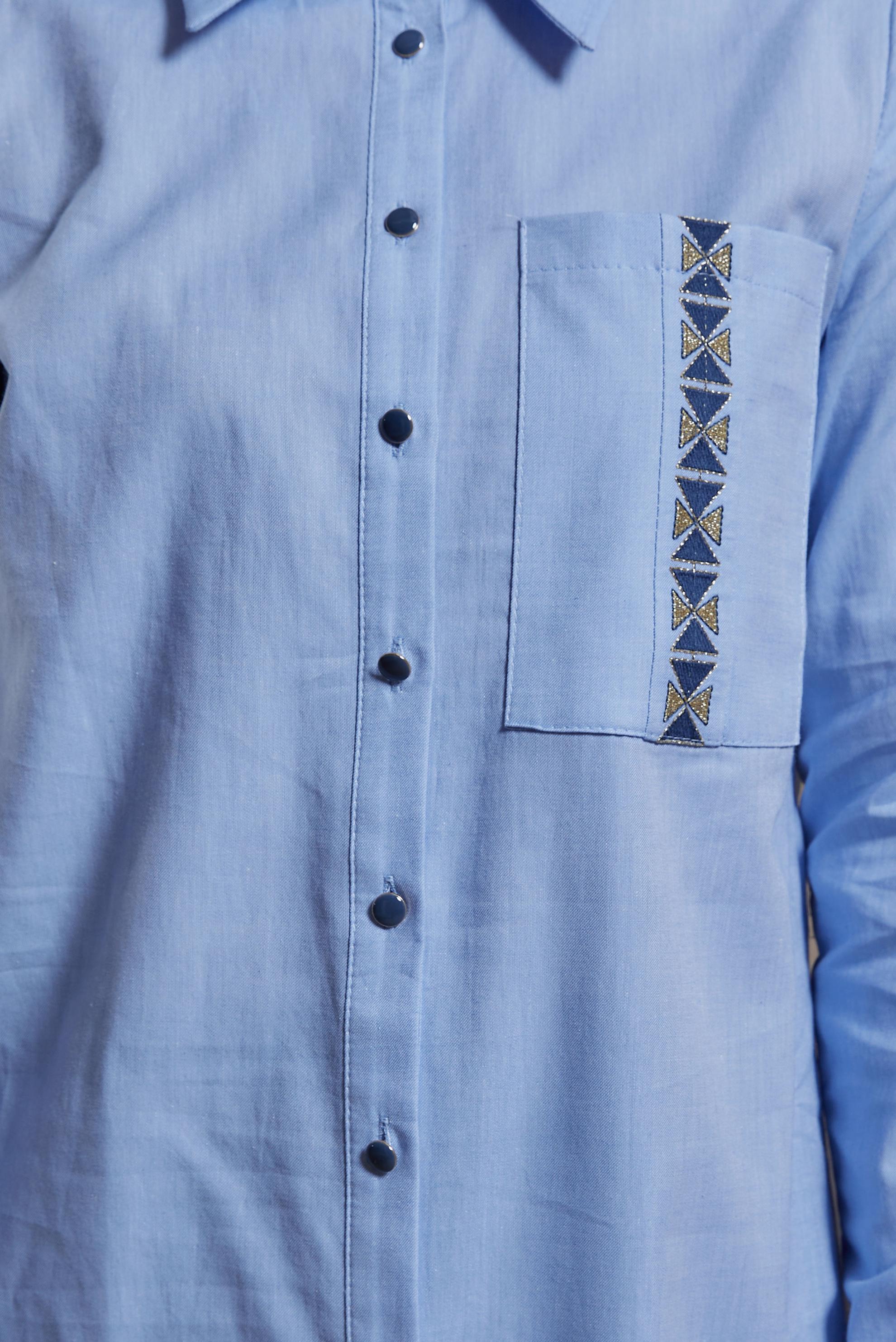 Tesettür giyim MAVİ PAMUKLU GÖMLEK YAKA TUNİK 44487