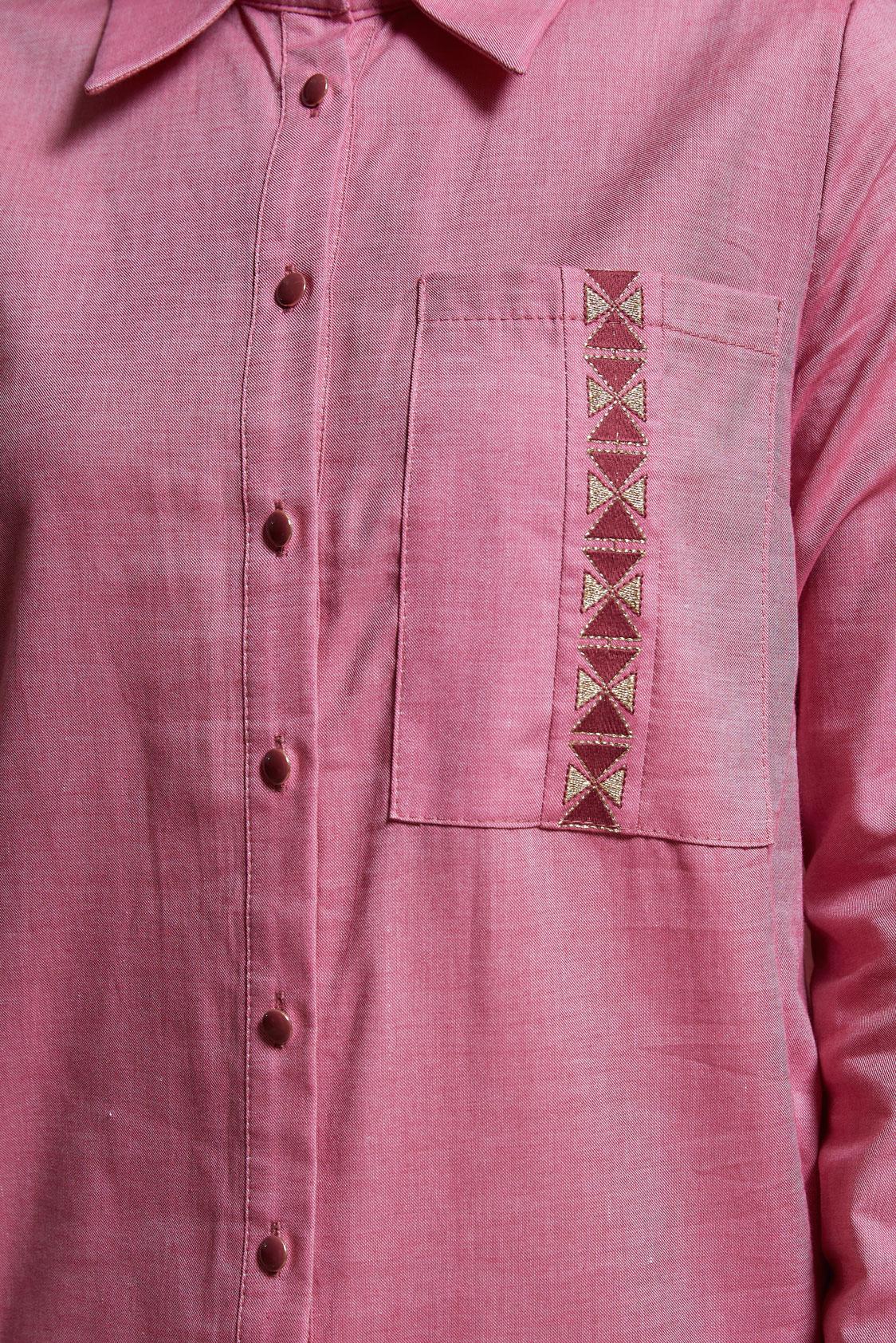 Tesettür giyim KIRMIZI PAMUKLU GÖMLEK YAKA TUNİK 44487