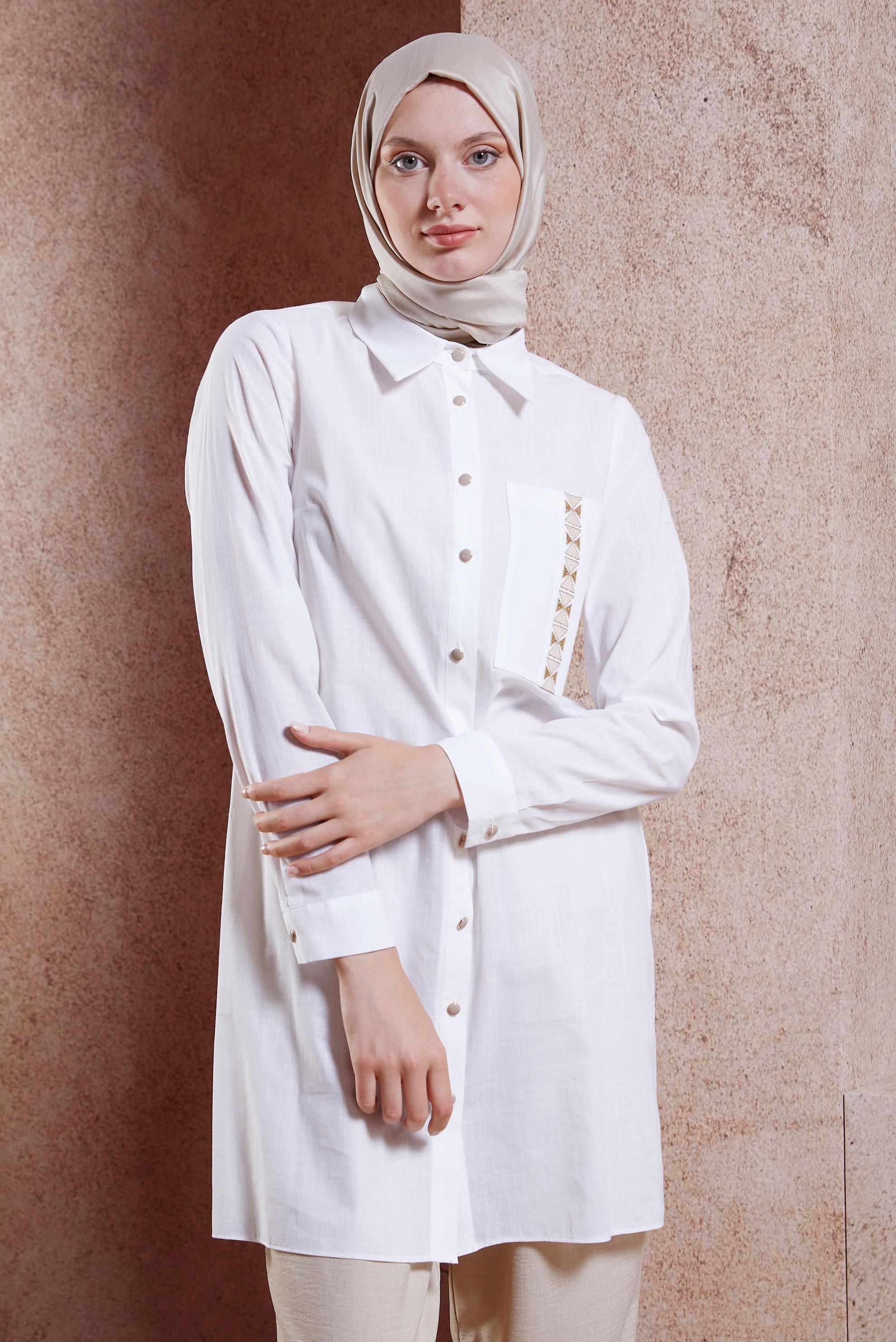 Vêtements hijab BLANC TUNIQUE MODESTE EN COTON 44487-1