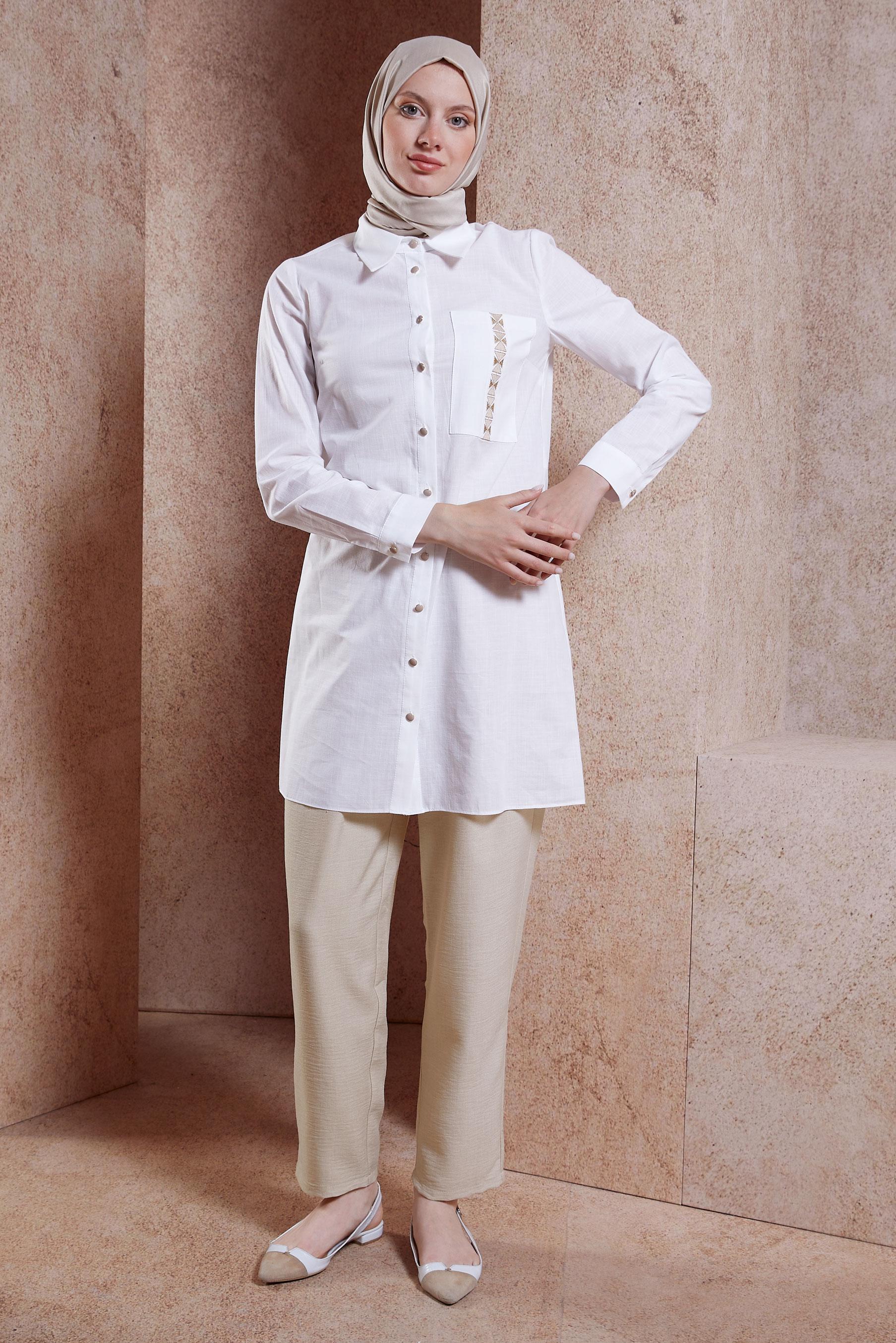 Vêtements hijab BLANC TUNIQUE MODESTE EN COTON 44487-1