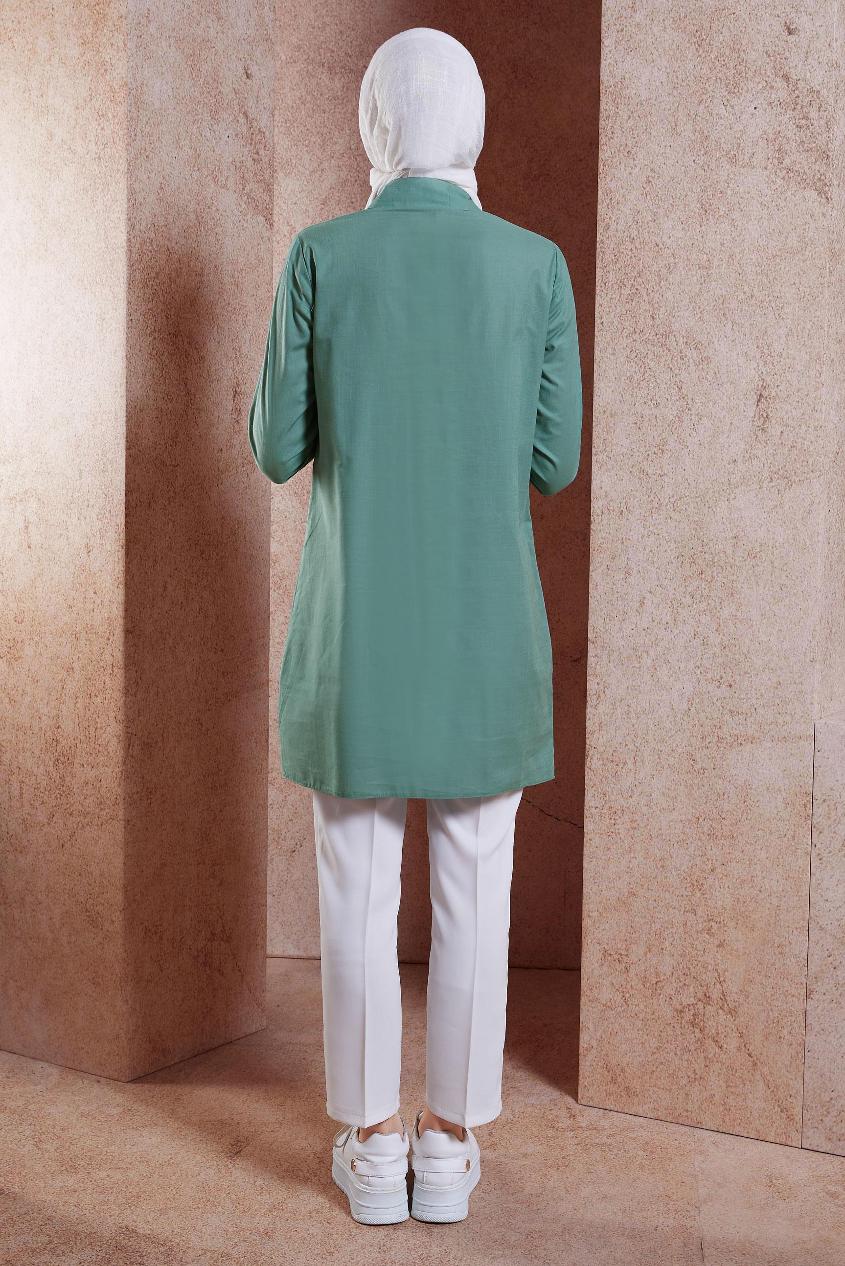 Tesettür giyim YEŞİL PAMUKLU TESETTÜR TUNİK 44487-1