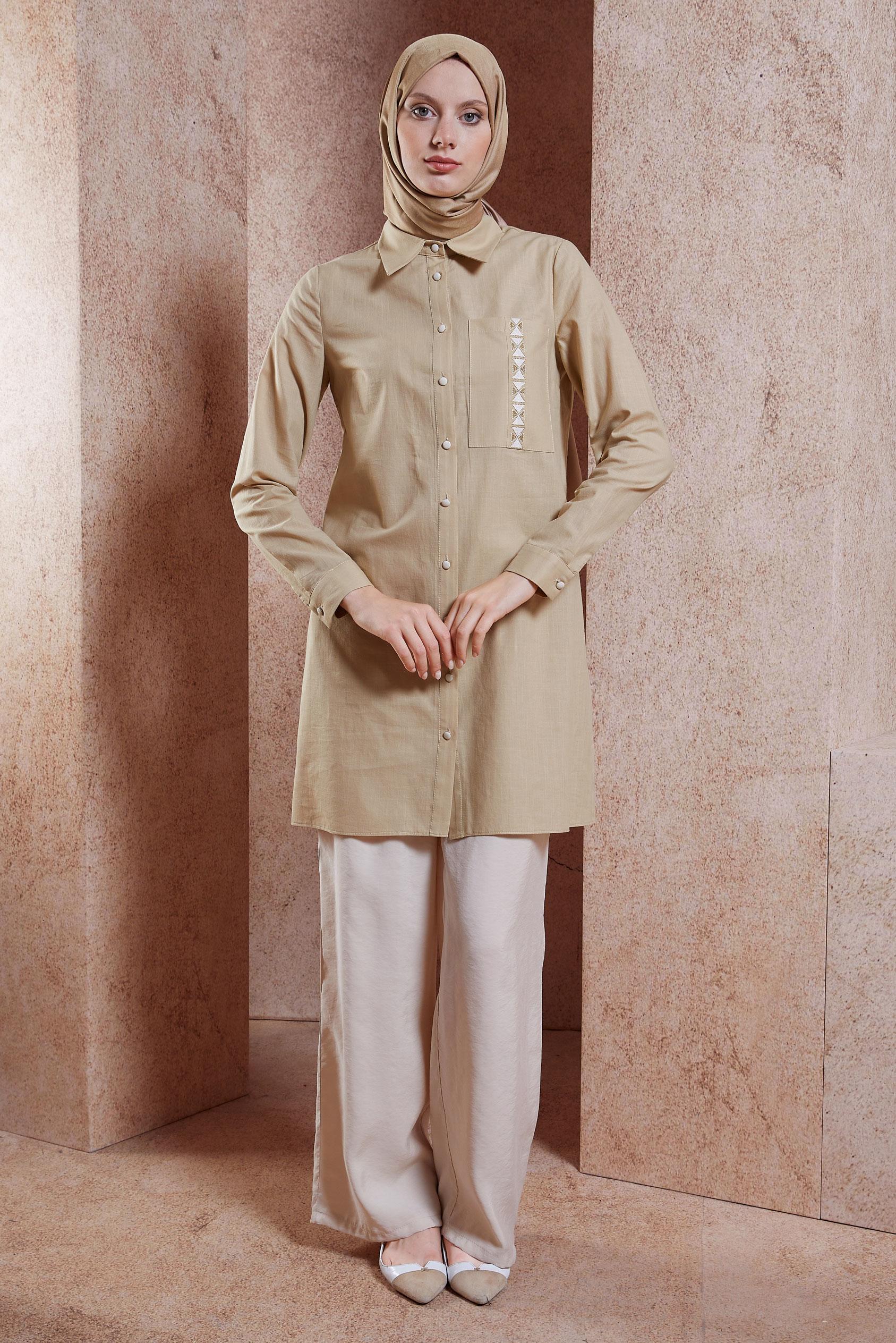 Vêtements hijab SABLE TUNIQUE MODESTE EN COTON 44487-1