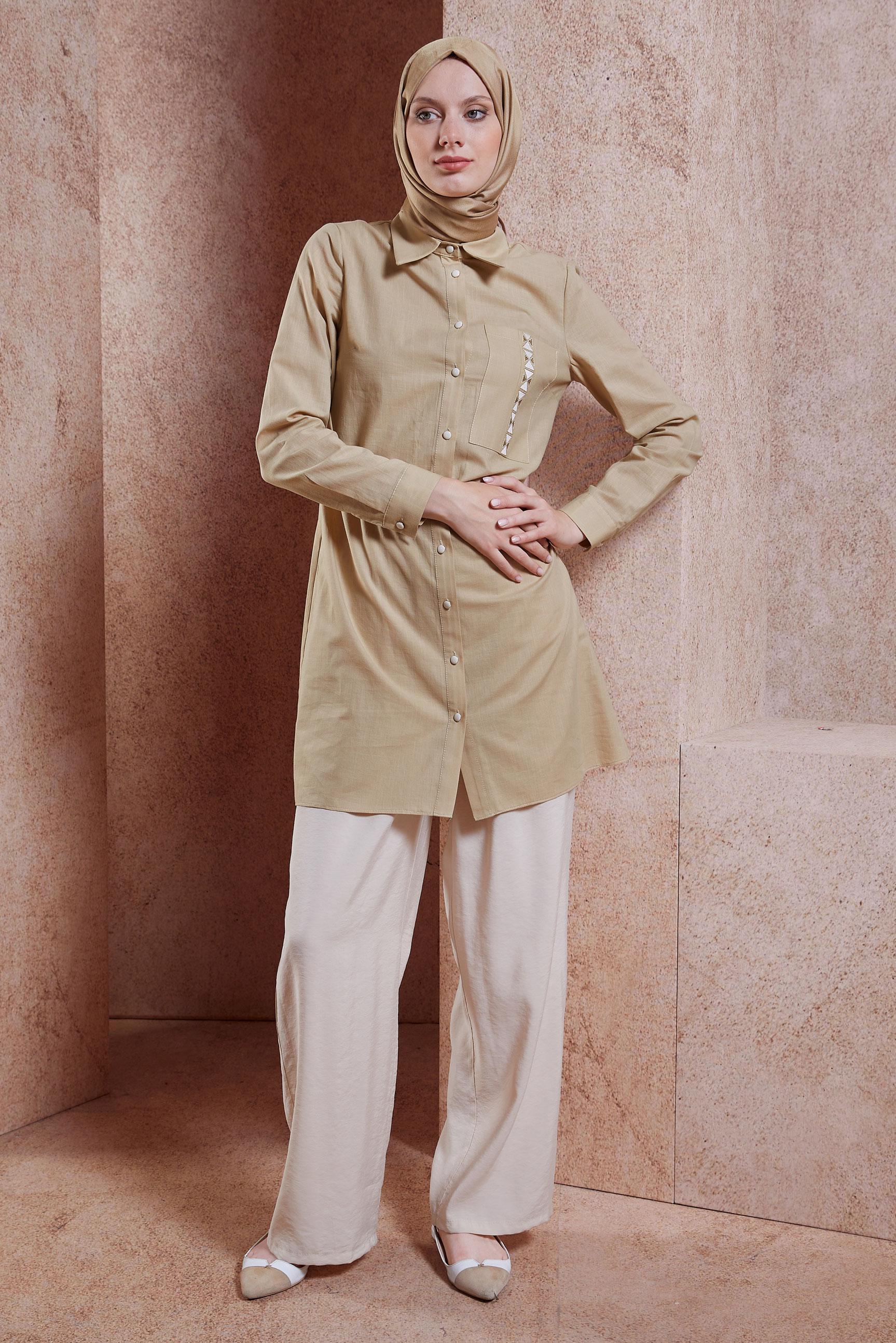 Vêtements hijab SABLE TUNIQUE MODESTE EN COTON 44487-1