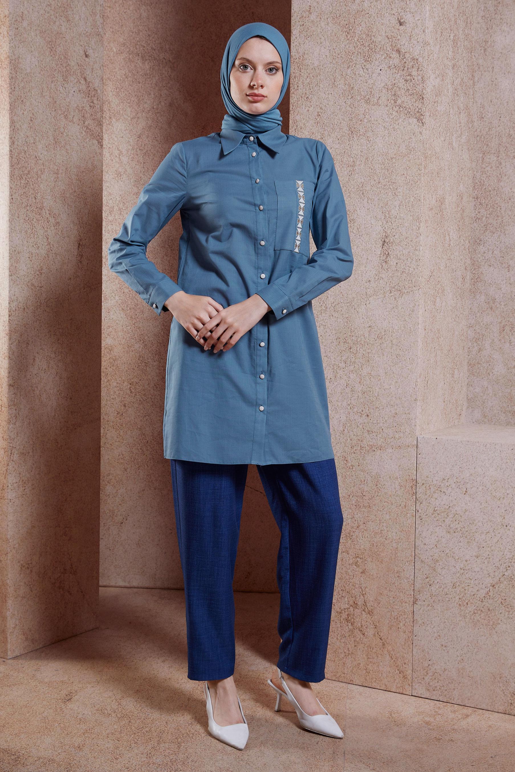 Vêtements hijab BLEU MARINE TUNIQUE MODESTE EN COTON 44487-1