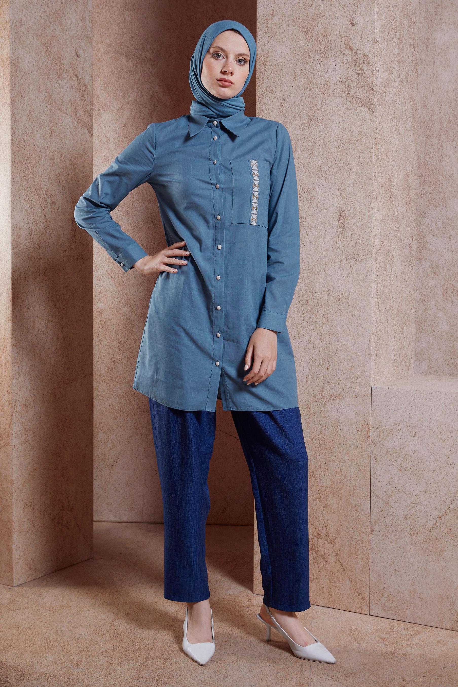 Vêtements hijab BLEU MARINE TUNIQUE MODESTE EN COTON 44487-1