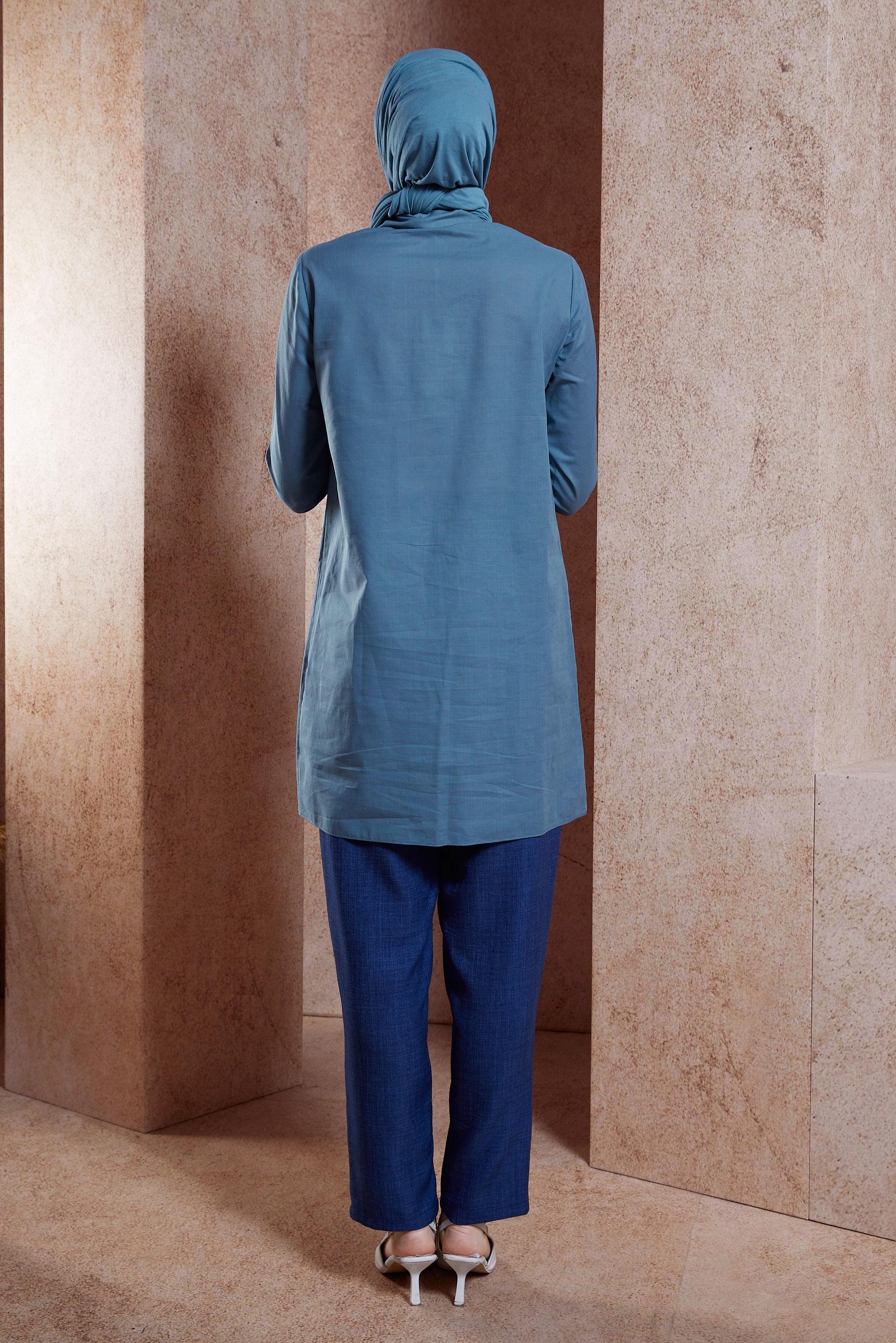 Vêtements hijab BLEU MARINE TUNIQUE MODESTE EN COTON 44487-1