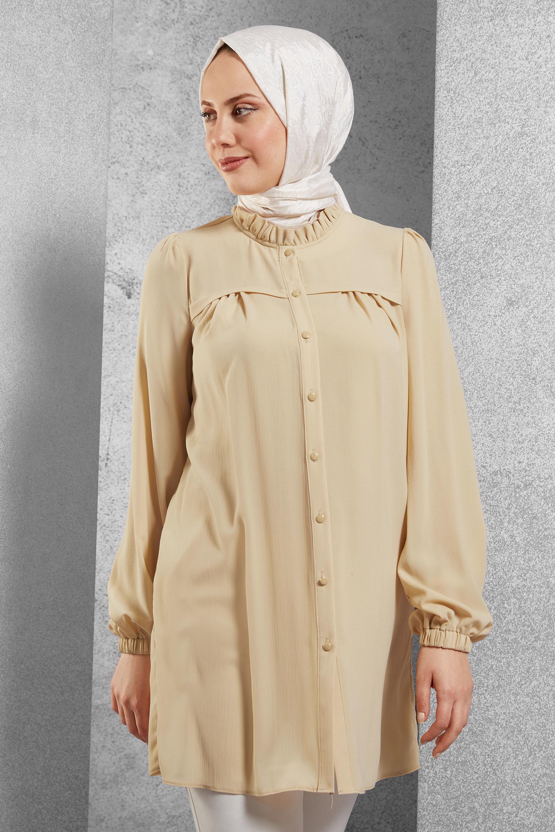 Hijab clothing BEIGE TUNIC WITH FRILLED COLLAR 44488