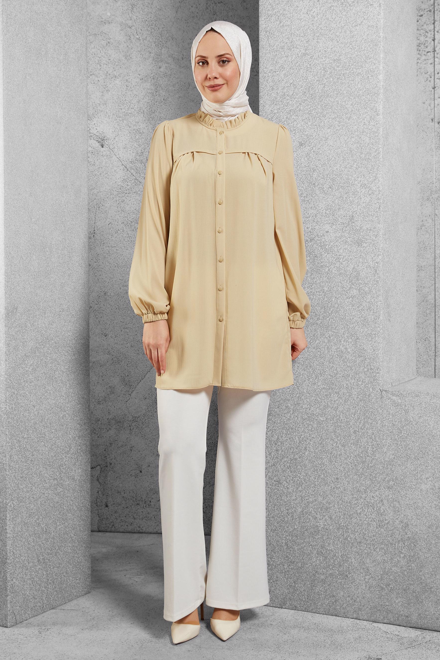 Hijab clothing BEIGE TUNIC WITH FRILLED COLLAR 44488