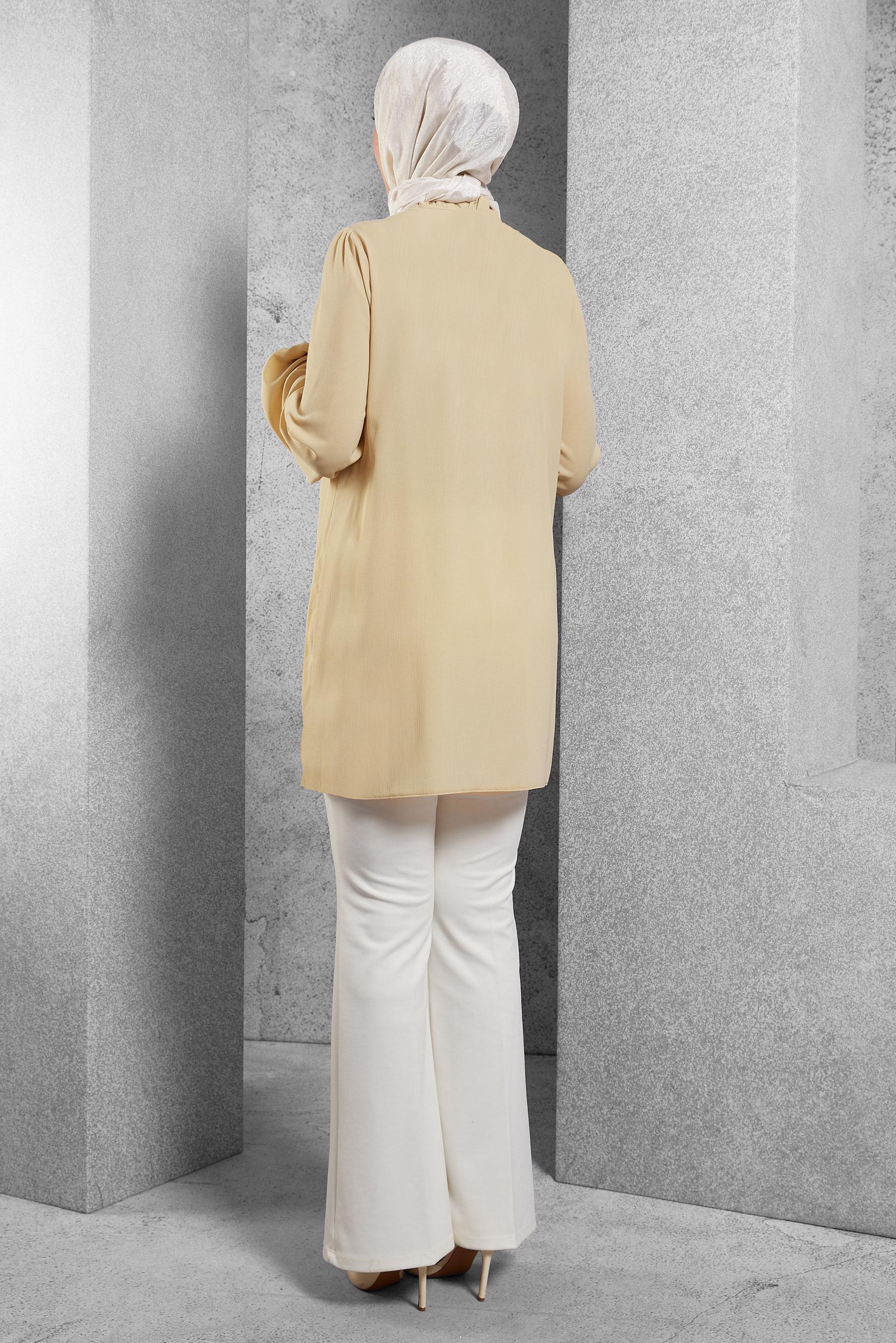 Hijab clothing BEIGE TUNIC WITH FRILLED COLLAR 44488