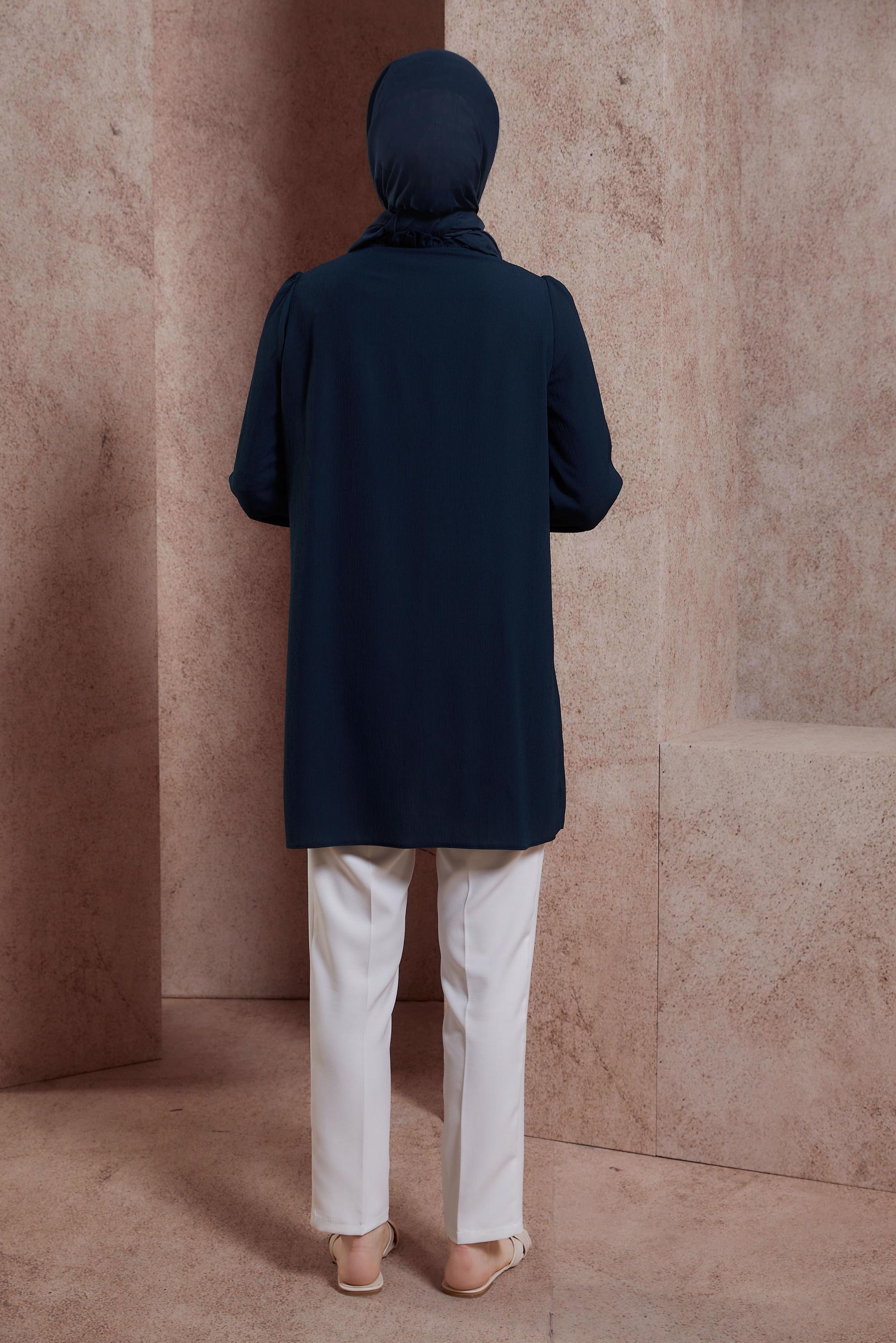 Tesettür giyim LACİVERT FIRFIRLI YAKA TUNİK 44488