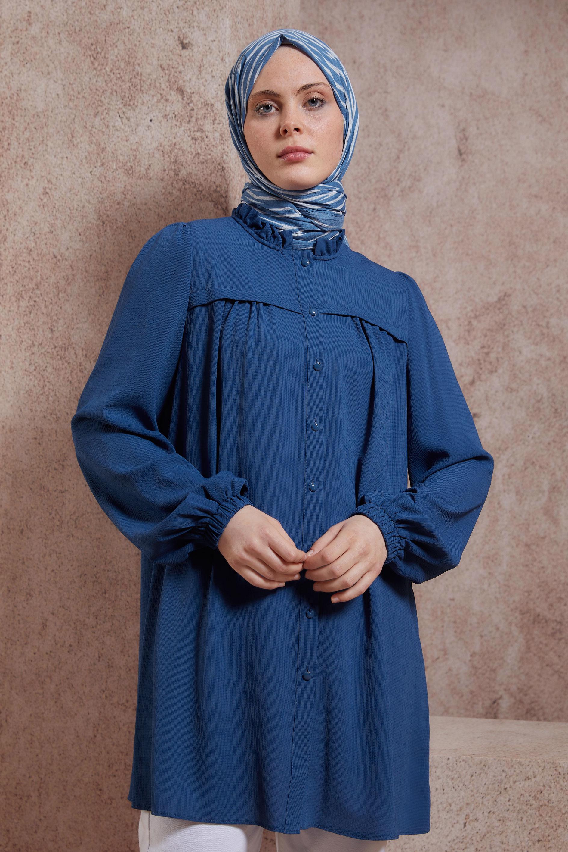 Tesettür giyim LACİVERT FIRFIRLI YAKA TUNİK 44488