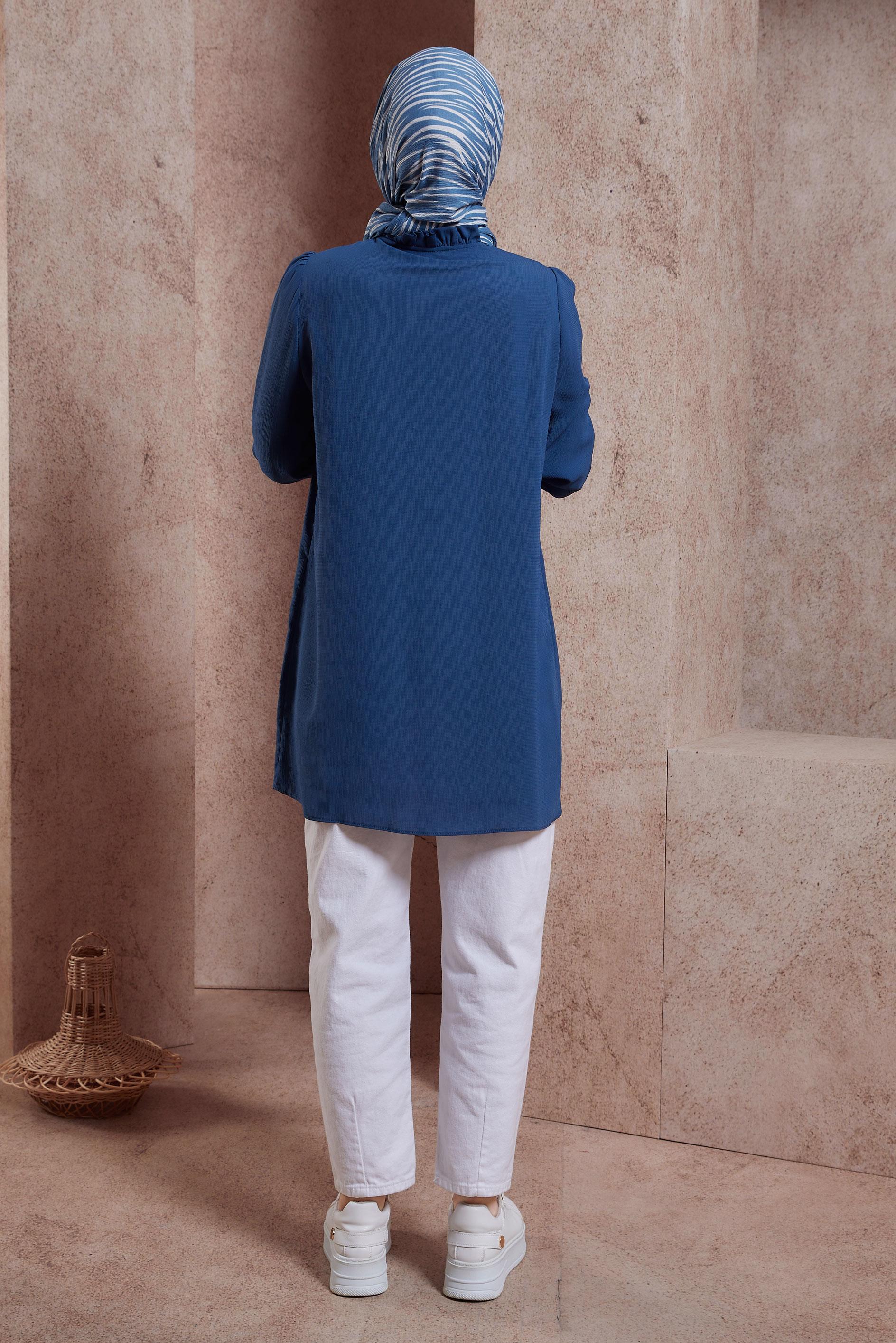 Tesettür giyim LACİVERT FIRFIRLI YAKA TUNİK 44488