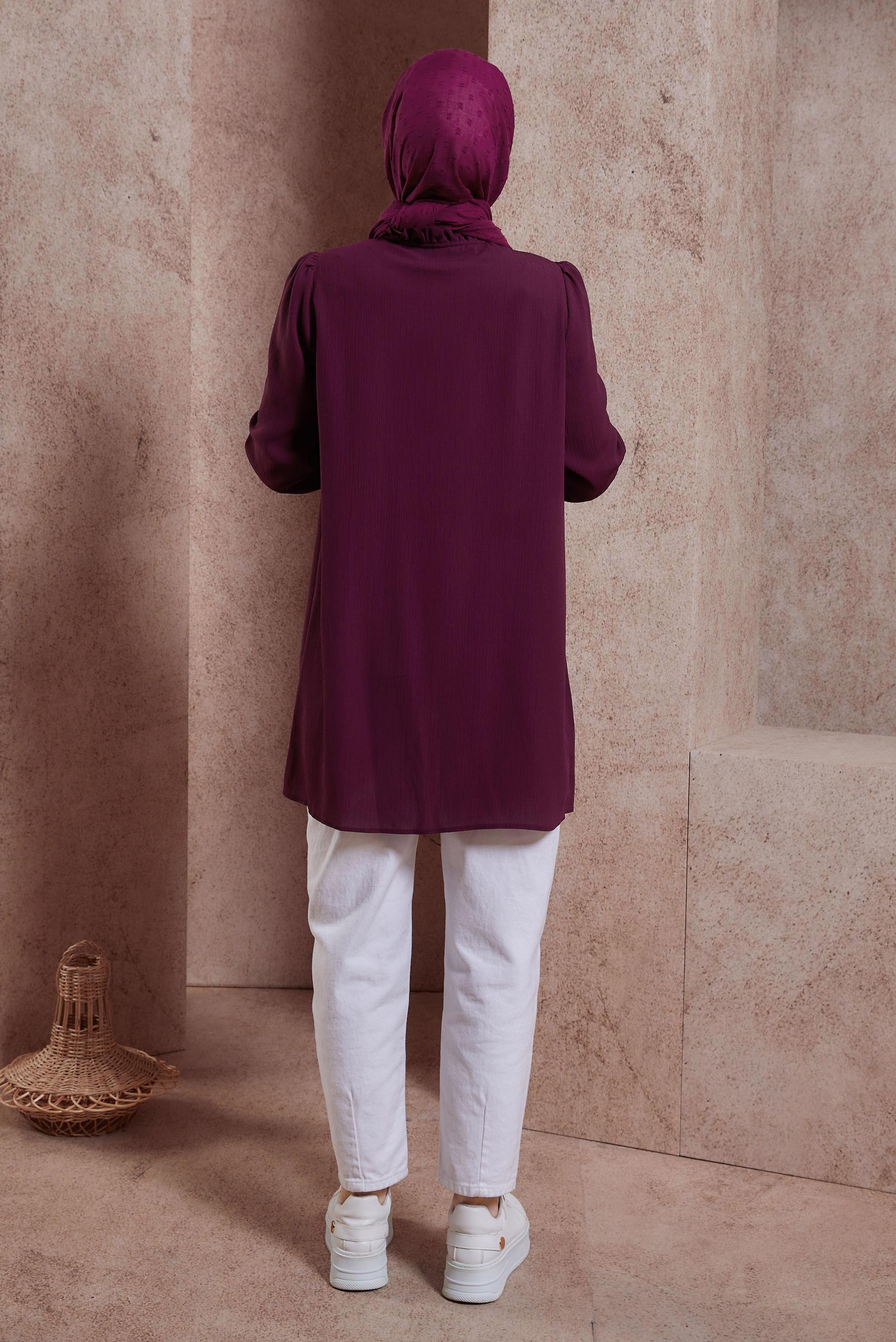 Tesettür giyim MOR FIRFIRLI YAKA TUNİK 44488